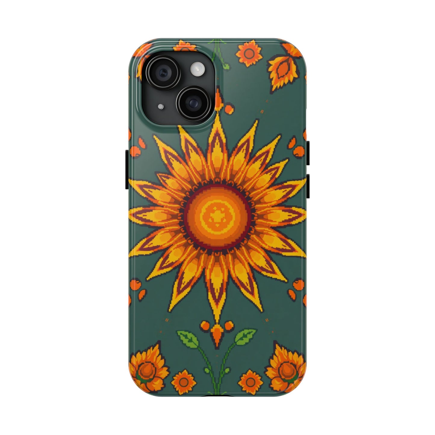 Pixelated Vibrant Floral Tough Phone Case | Sunflower Design for Nature Lovers - for iPhone
