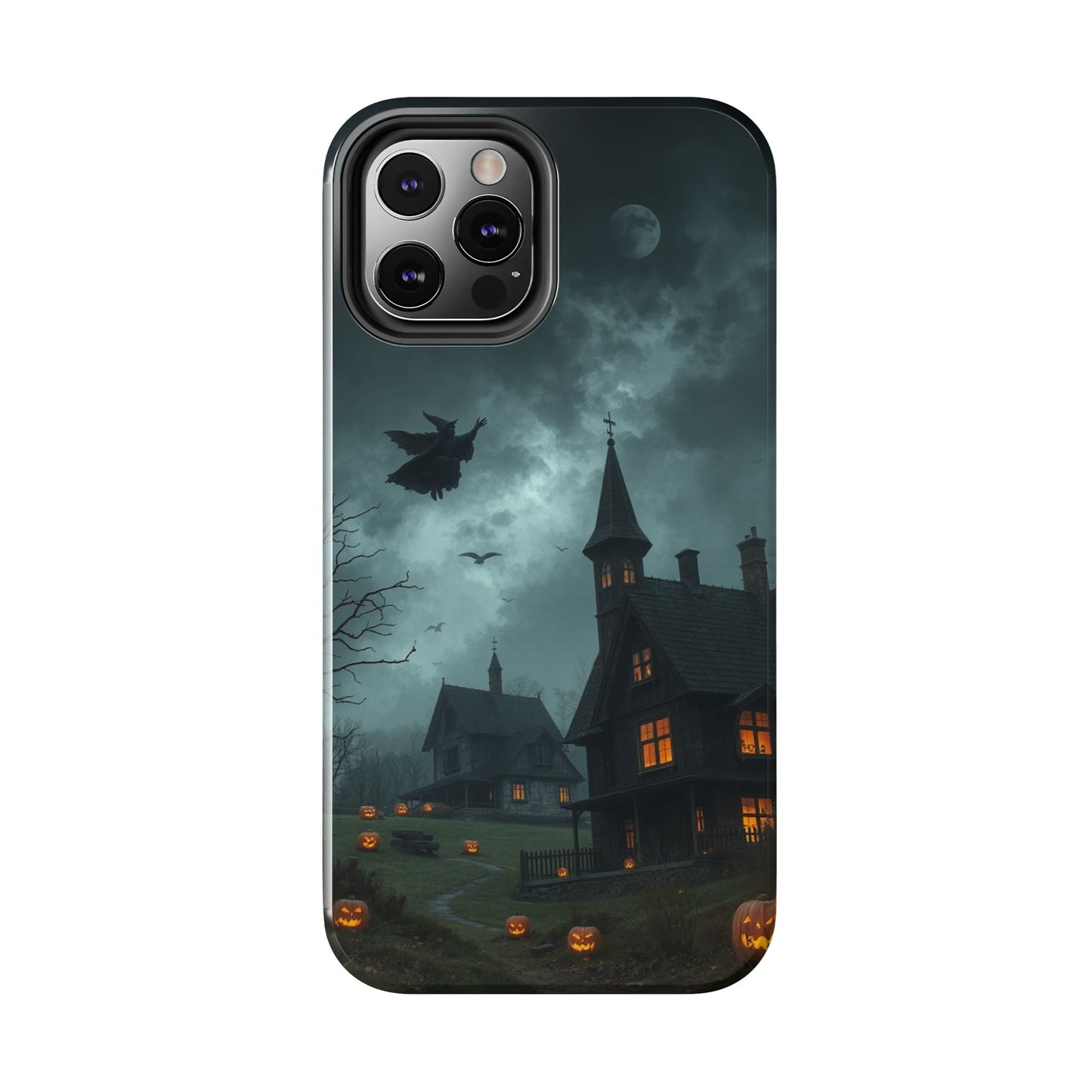 Halloween-Themed Tough Phone Case with Spooky House Design