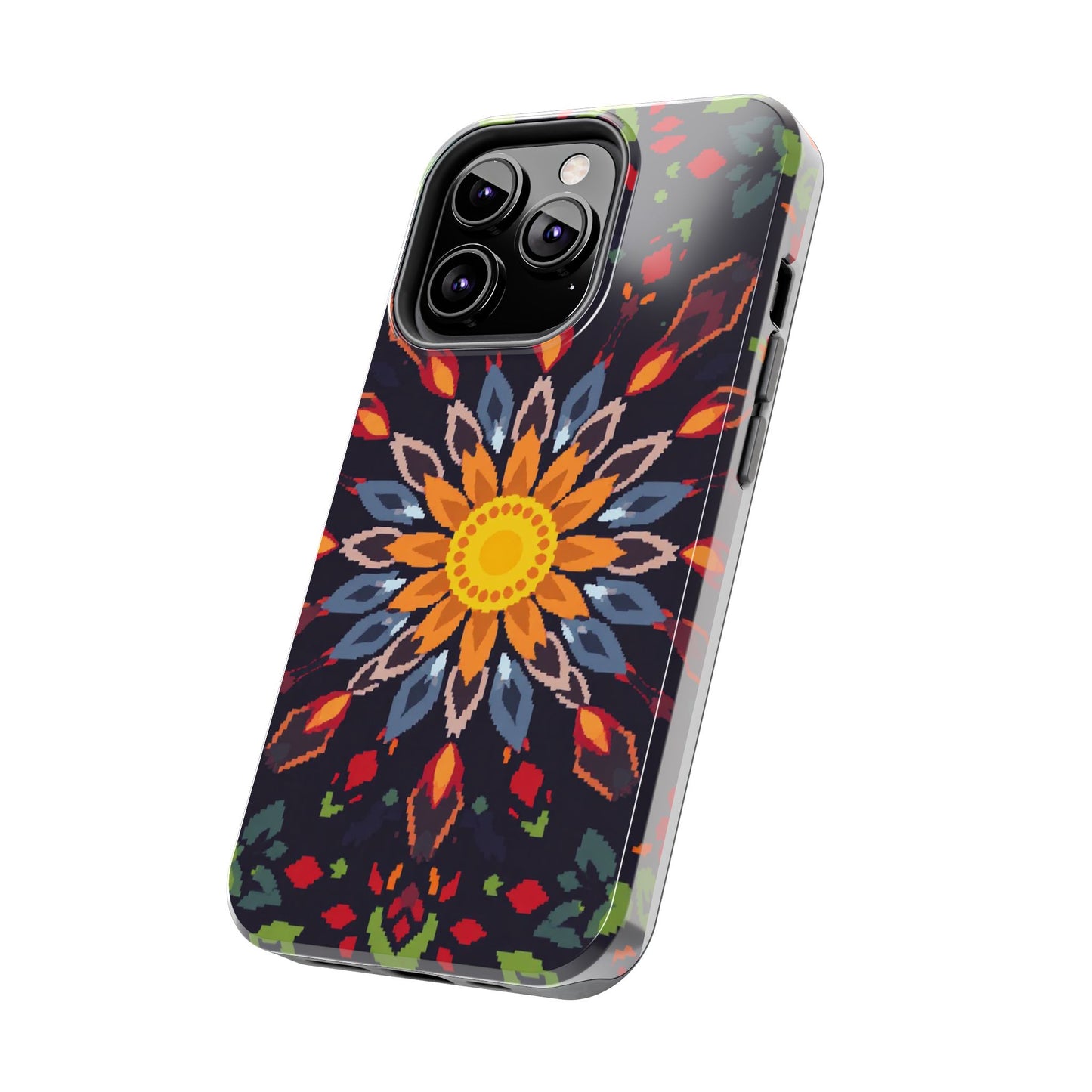 Pixel Art Floral Tough Phone Case - Pixelated Mandala Design for iPhone