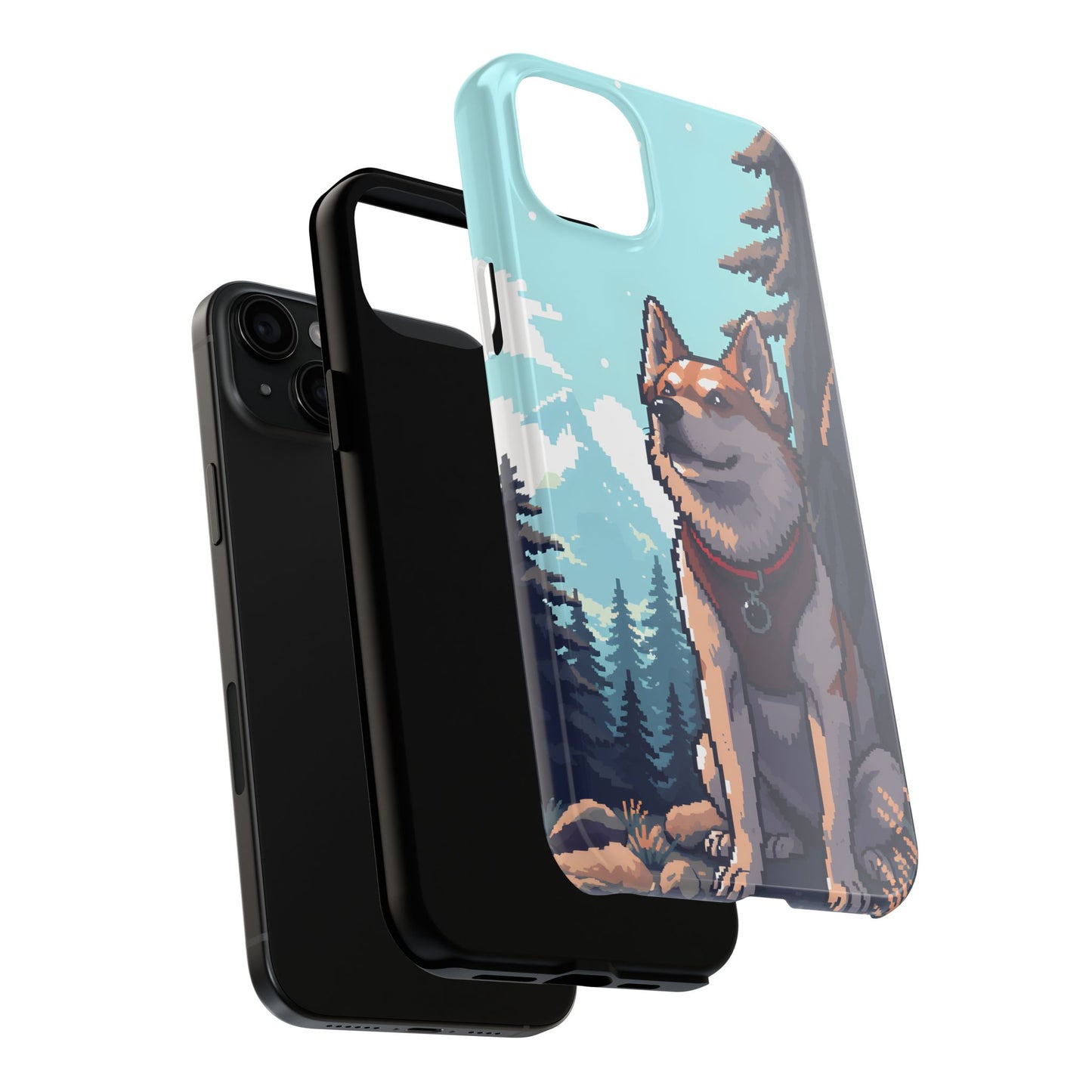 Retro Dog Adventure Tough Phone Case - Pixel Art Shiba Inu Design - for iPhone