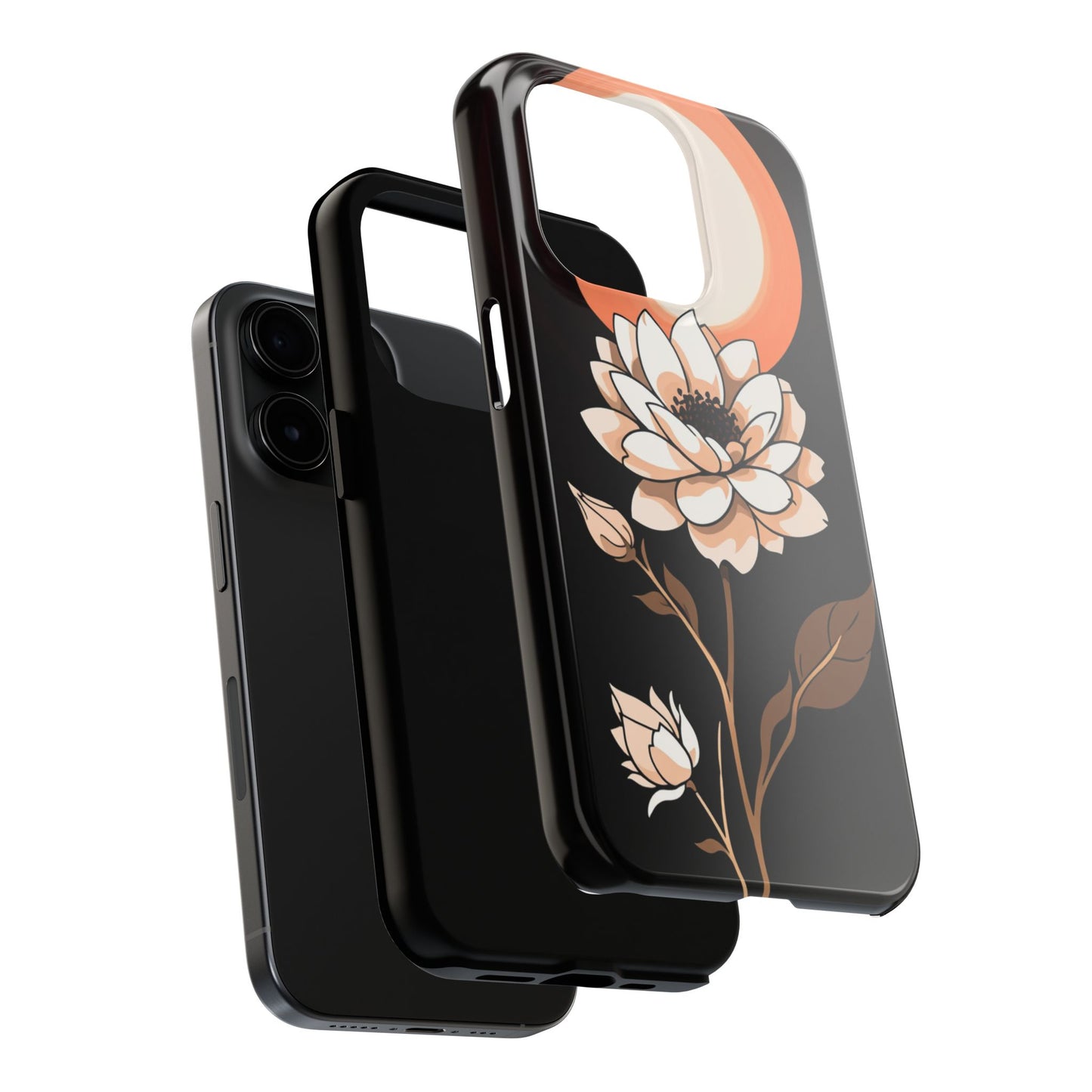 Elegant Contrast Floral Tough Phone Case - Stylish Protection for Your Device - for iPhone