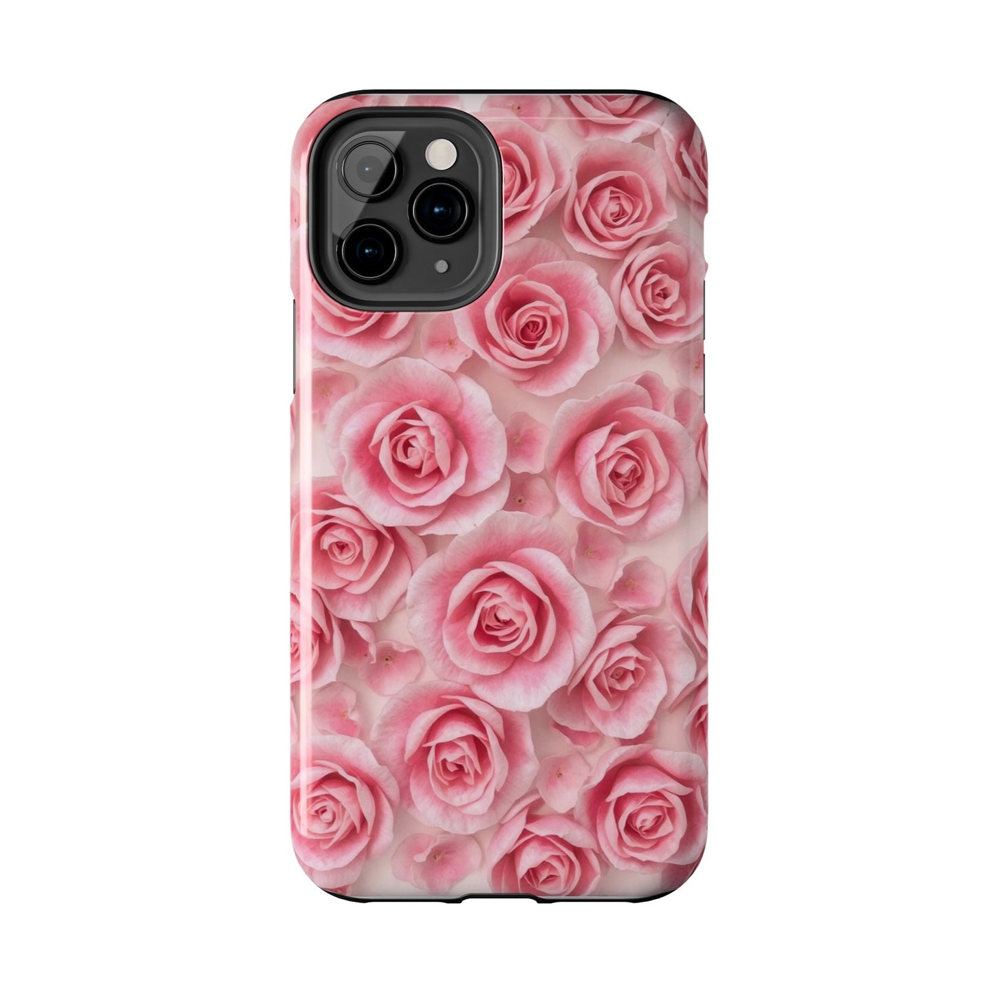 Floral Tough Phone Case - Pink Rose Design, Durable Protection for Flower Lovers