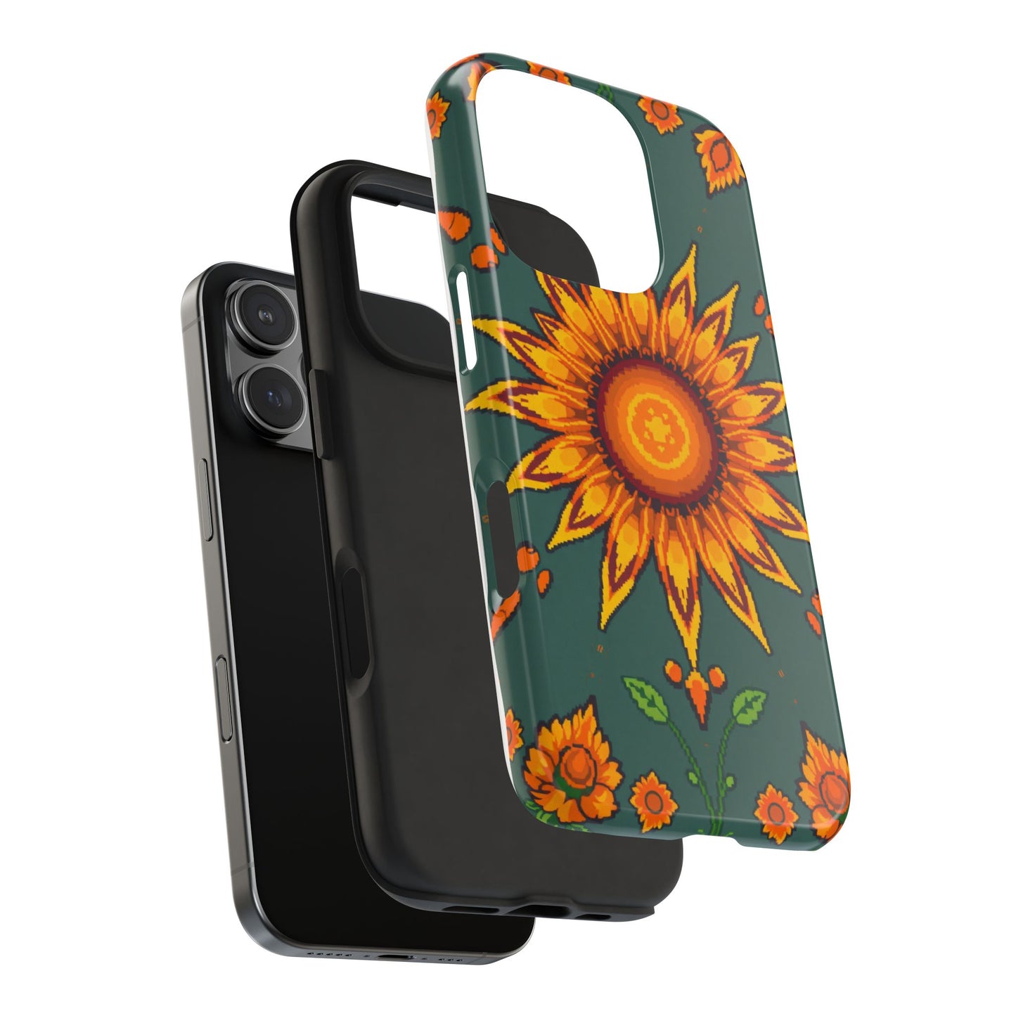 Pixelated Vibrant Floral Tough Phone Case | Sunflower Design for Nature Lovers - for iPhone
