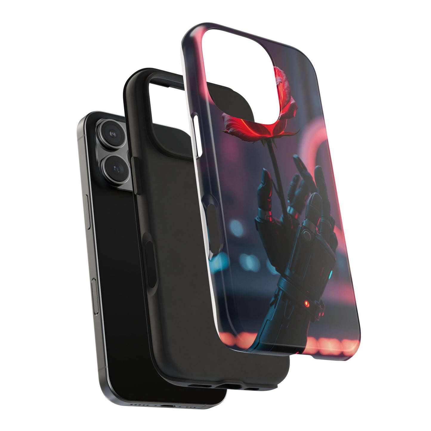 Futuristic Tough Phone Case with Robotic Rose Design | Durable Protection