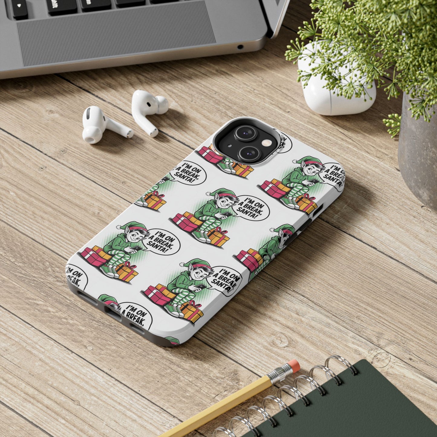 Christmas Elf Tough Phone Case - I'm on a Break, Santa Pattern!