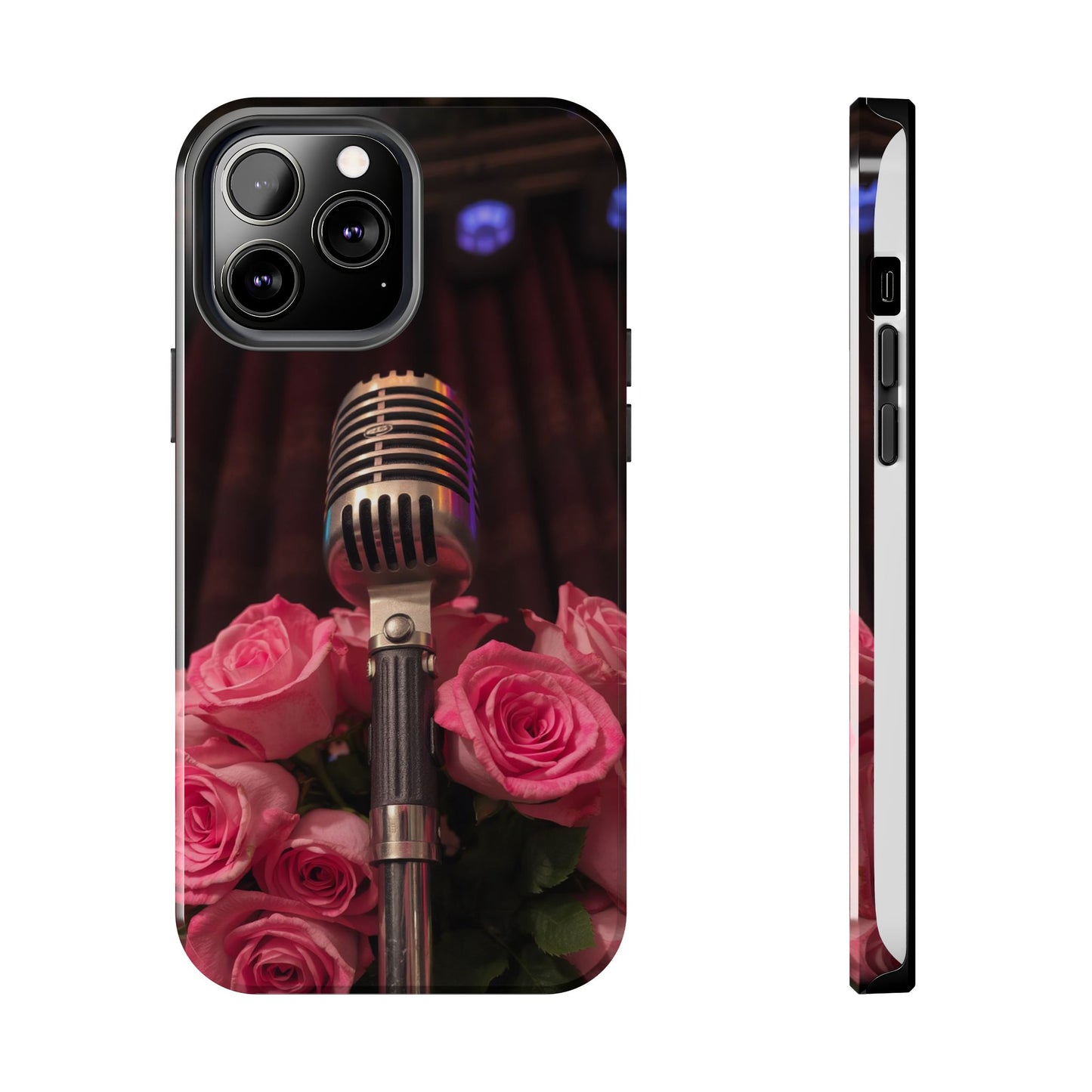 Stylish Tough Phone Case with Vintage Microphone and Roses