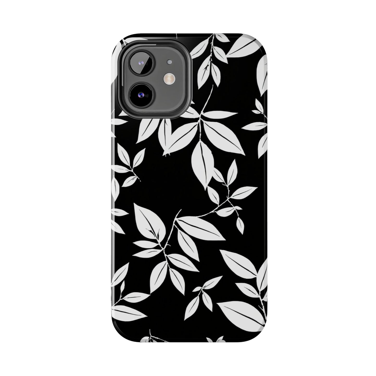 Chic Floral Tough Phone Case - Elegant Black & White Design for Stylish Protection