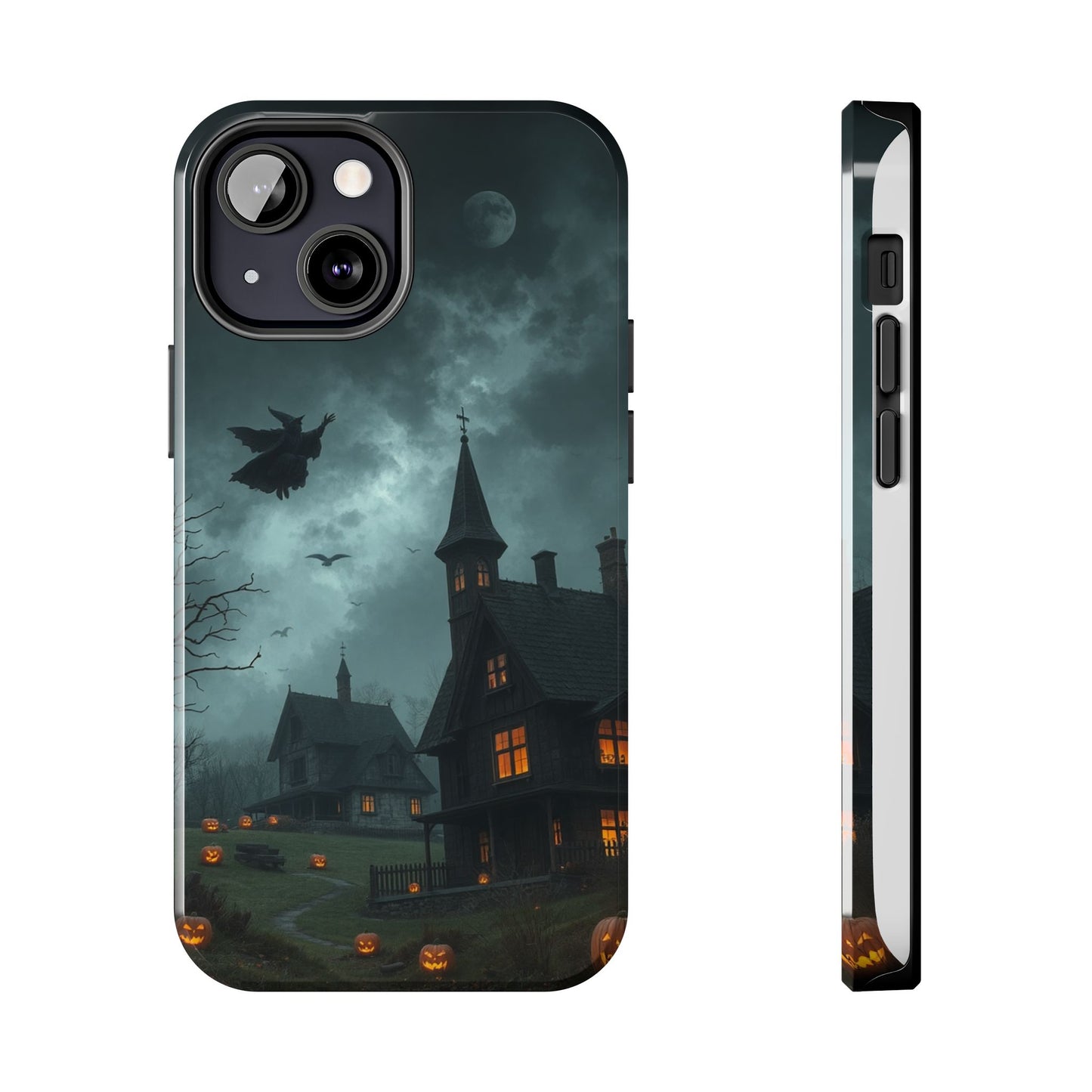 Halloween-Themed Tough Phone Case with Spooky House Design