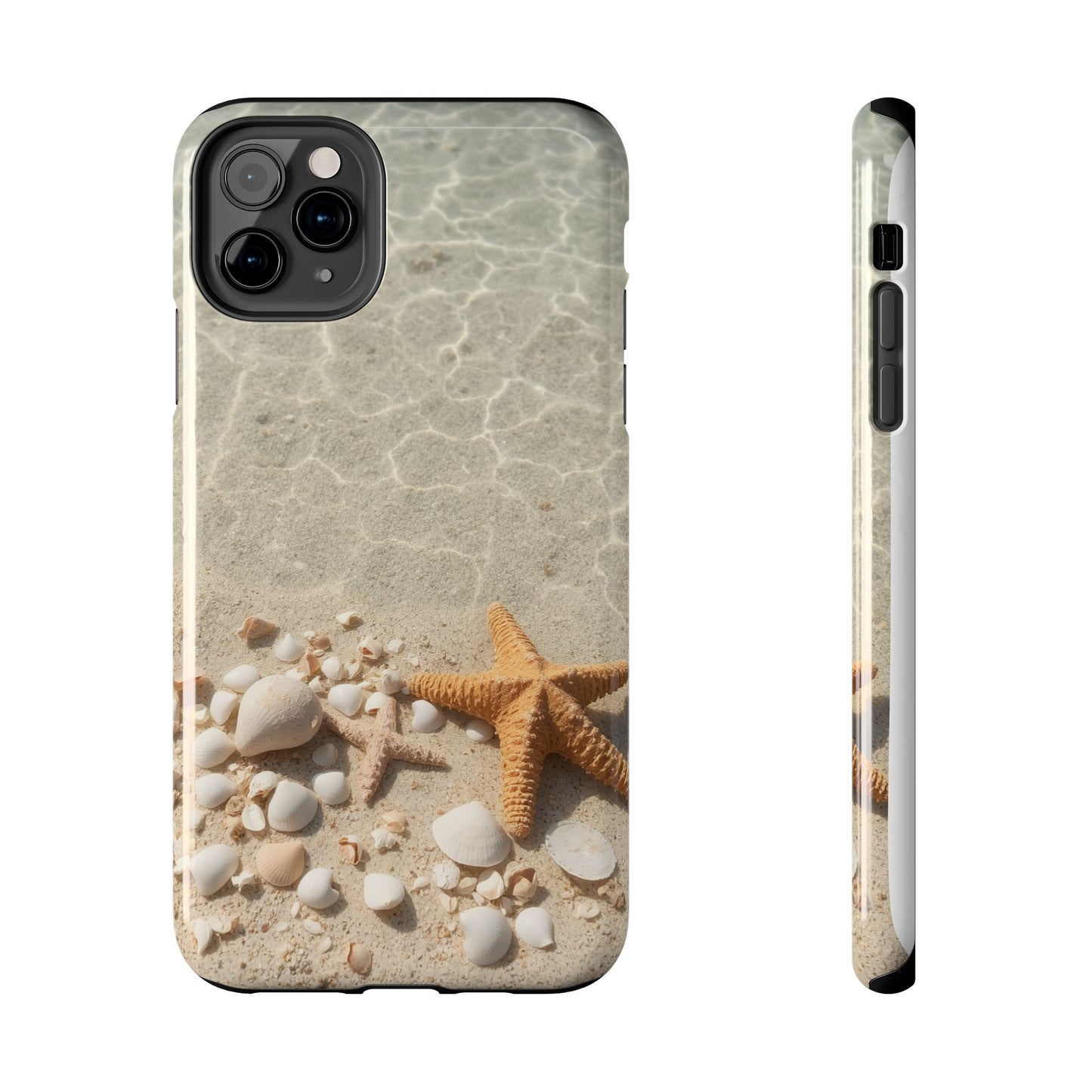 Beach-Inspired Tough Phone Case with Starfish and Seashell Design