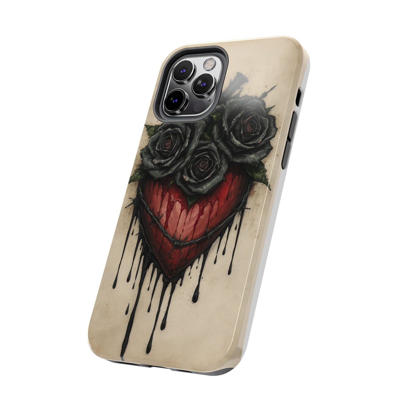 Gothic Heart Phone Case with Roses - Tough & Durable Design