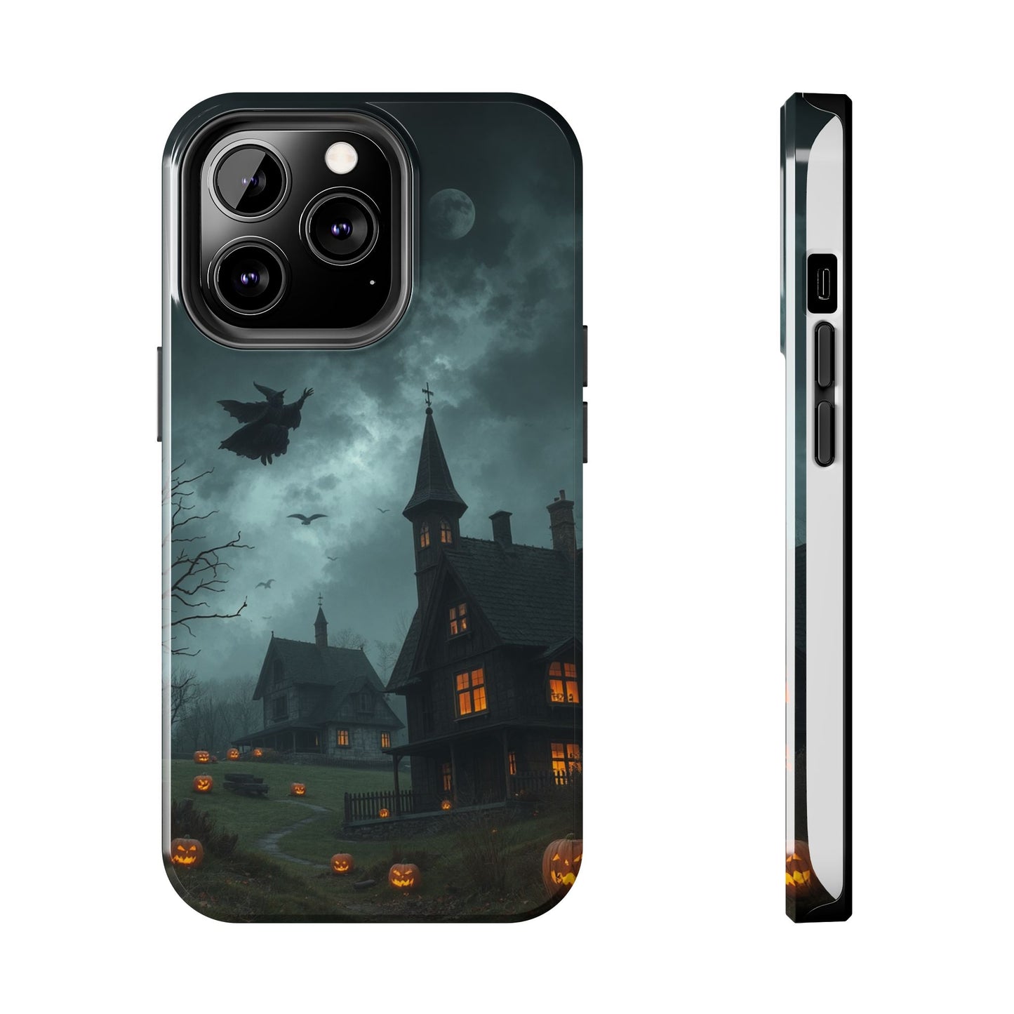 Halloween-Themed Tough Phone Case with Spooky House Design