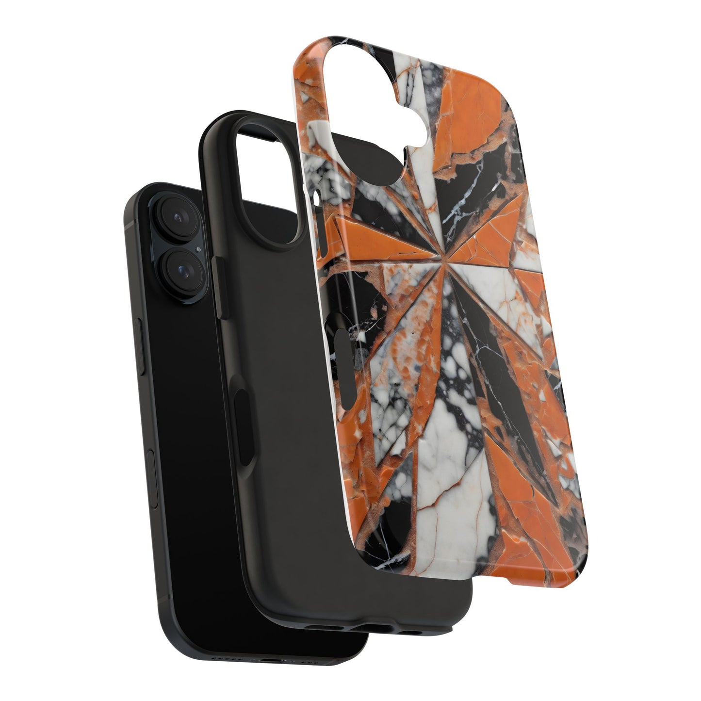 Shattered Pieces Marble Black and Orange Tough Phone Case - for iPhone