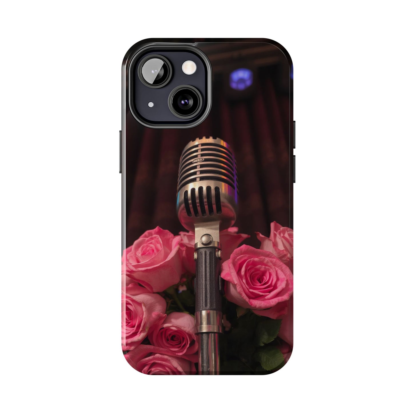 Stylish Tough Phone Case with Vintage Microphone and Roses