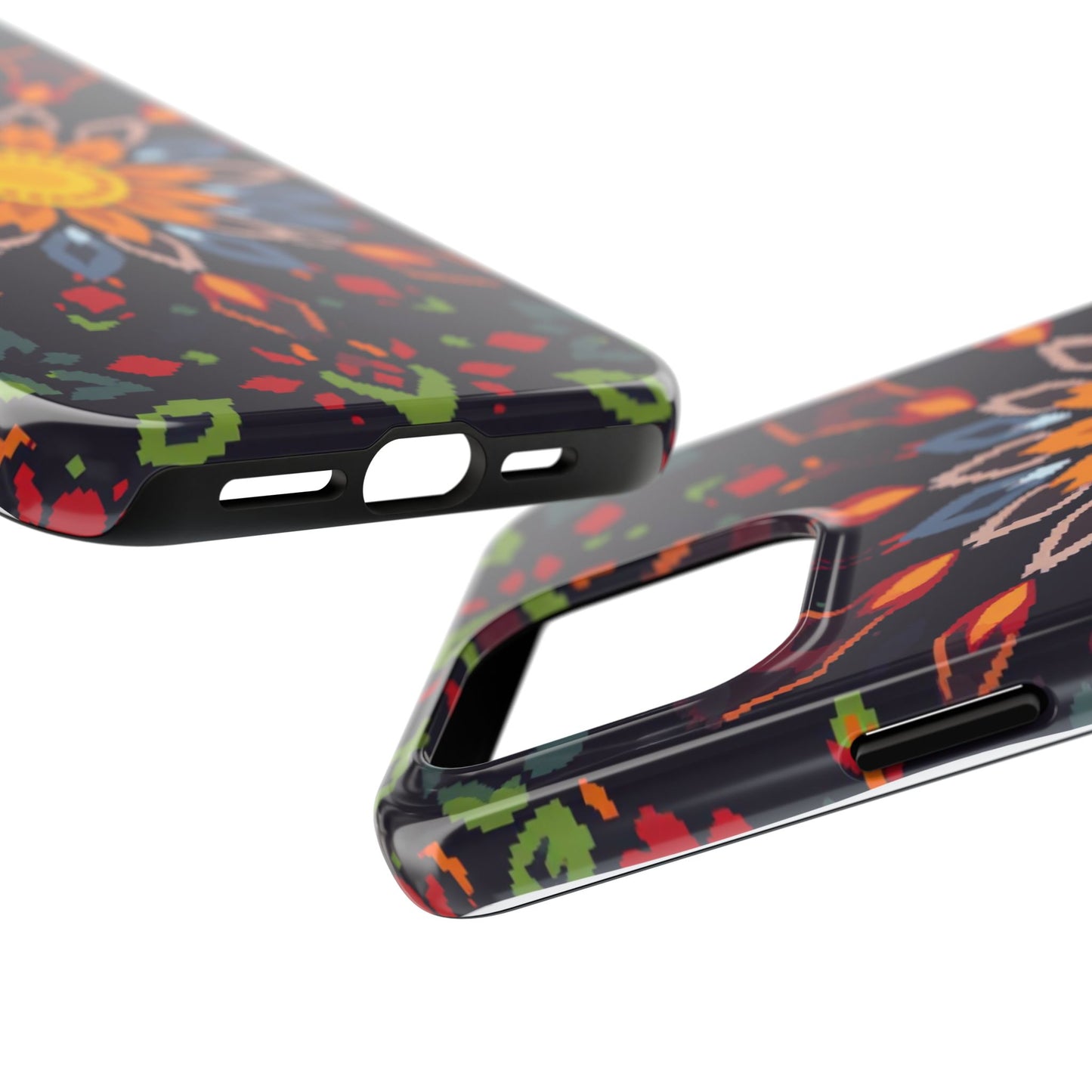 Pixel Art Floral Tough Phone Case - Pixelated Mandala Design for iPhone