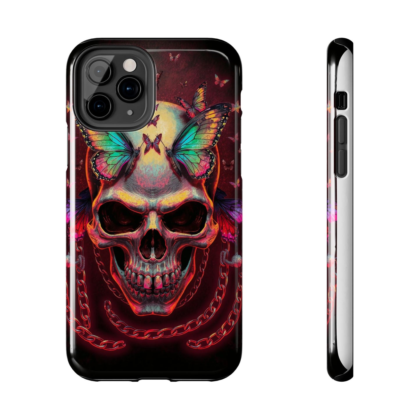 Gothic Skull Phone Case with Butterflies - Durable Tough Phone Case