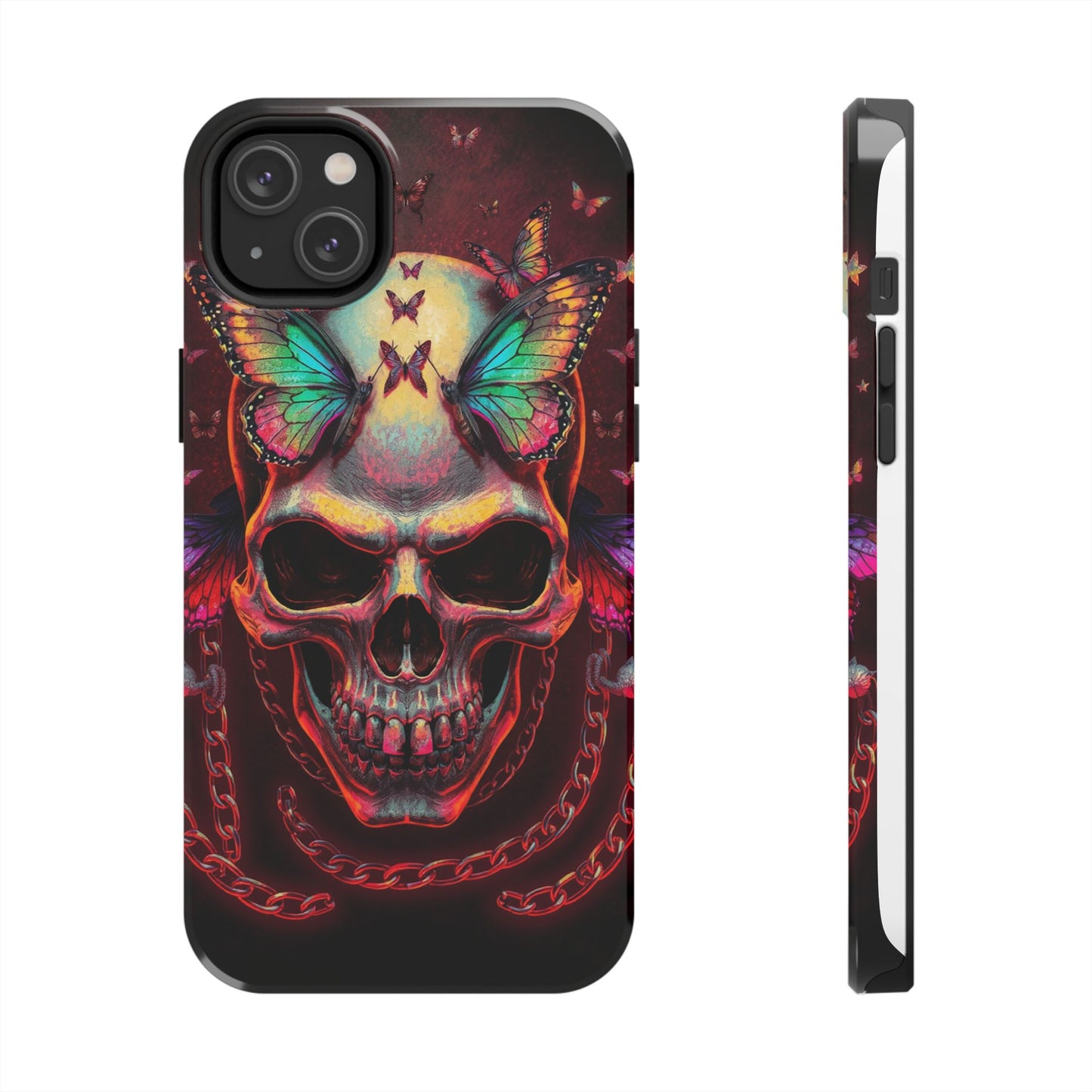 Gothic Skull Phone Case with Butterflies - Durable Tough Phone Case