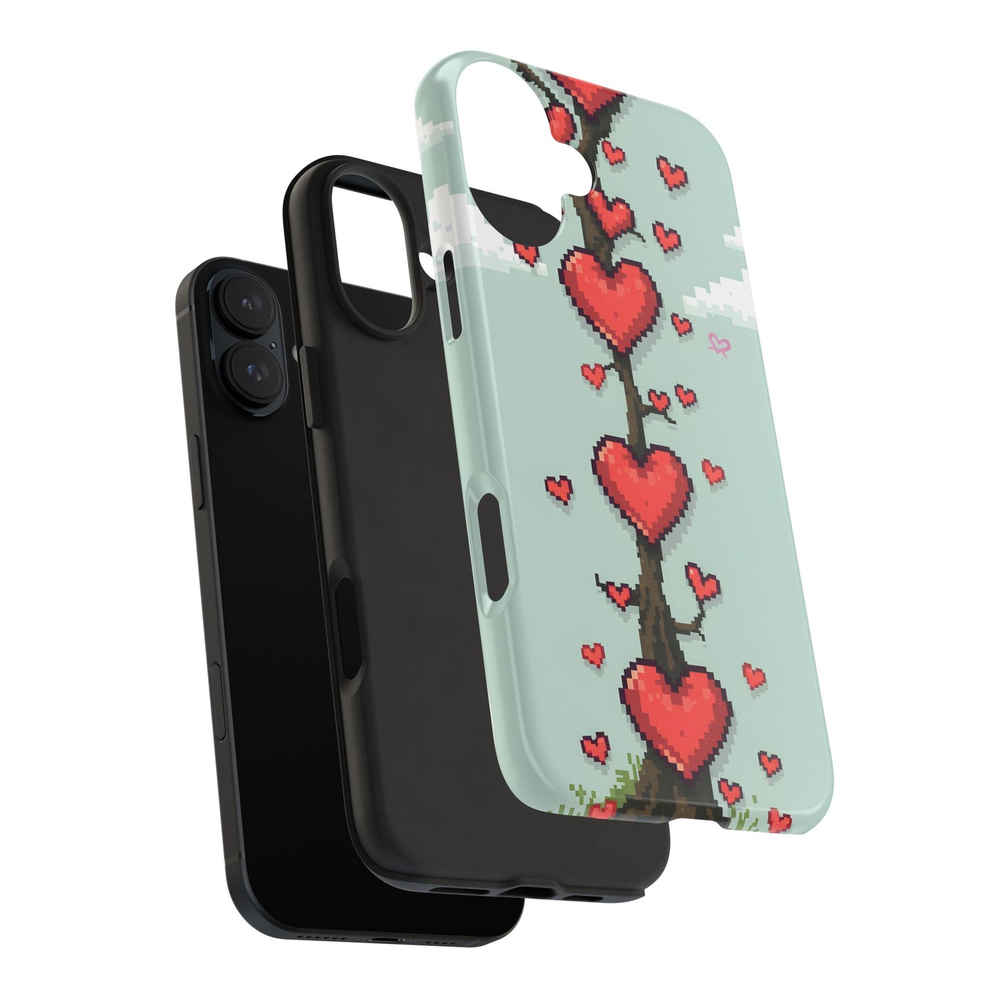 Pixelated Love Hearts Tree | Tough Phone Case - Cute Design - for iPhone