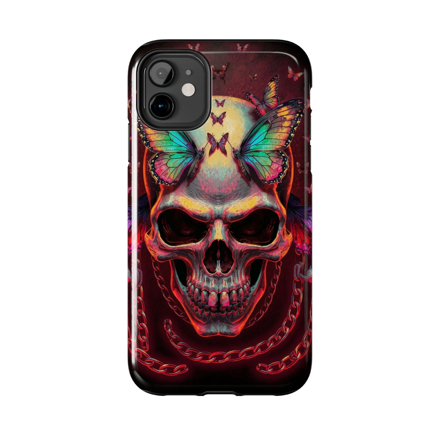 Gothic Skull Phone Case with Butterflies - Durable Tough Phone Case