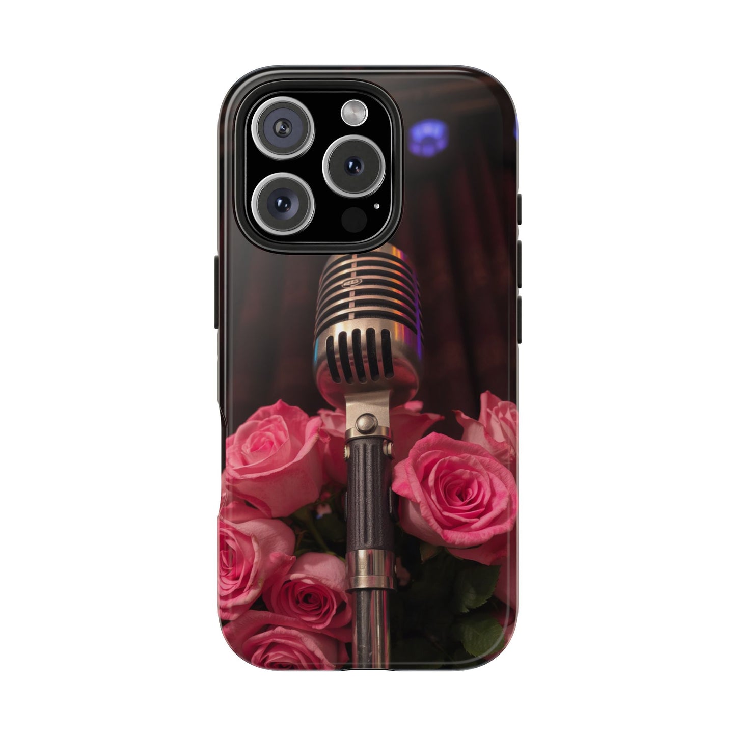 Stylish Tough Phone Case with Vintage Microphone and Roses
