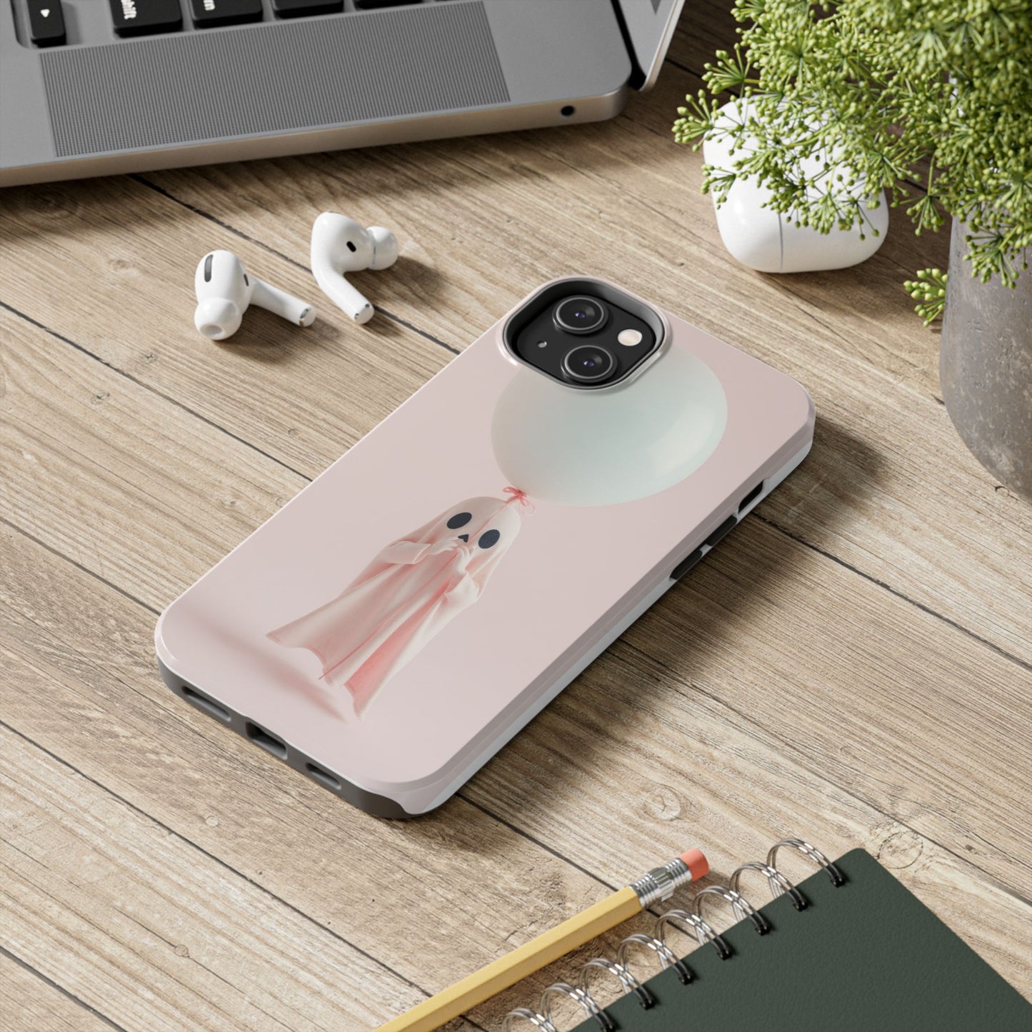 Cute Ghost Phone Case with Balloon - Tough Protection for Spooky Vibes