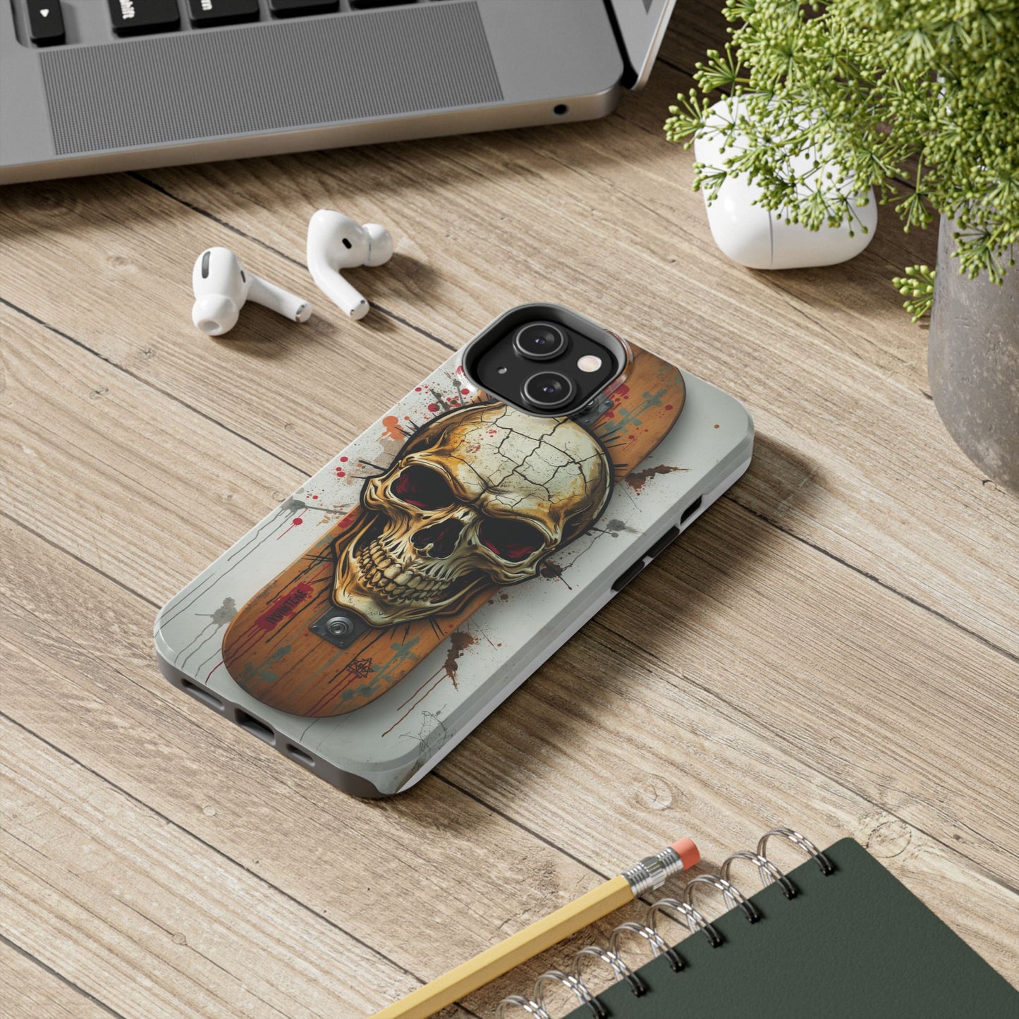 Edgy Skull Tough Phone Case - Durable Protection for Skateboard Enthusiasts