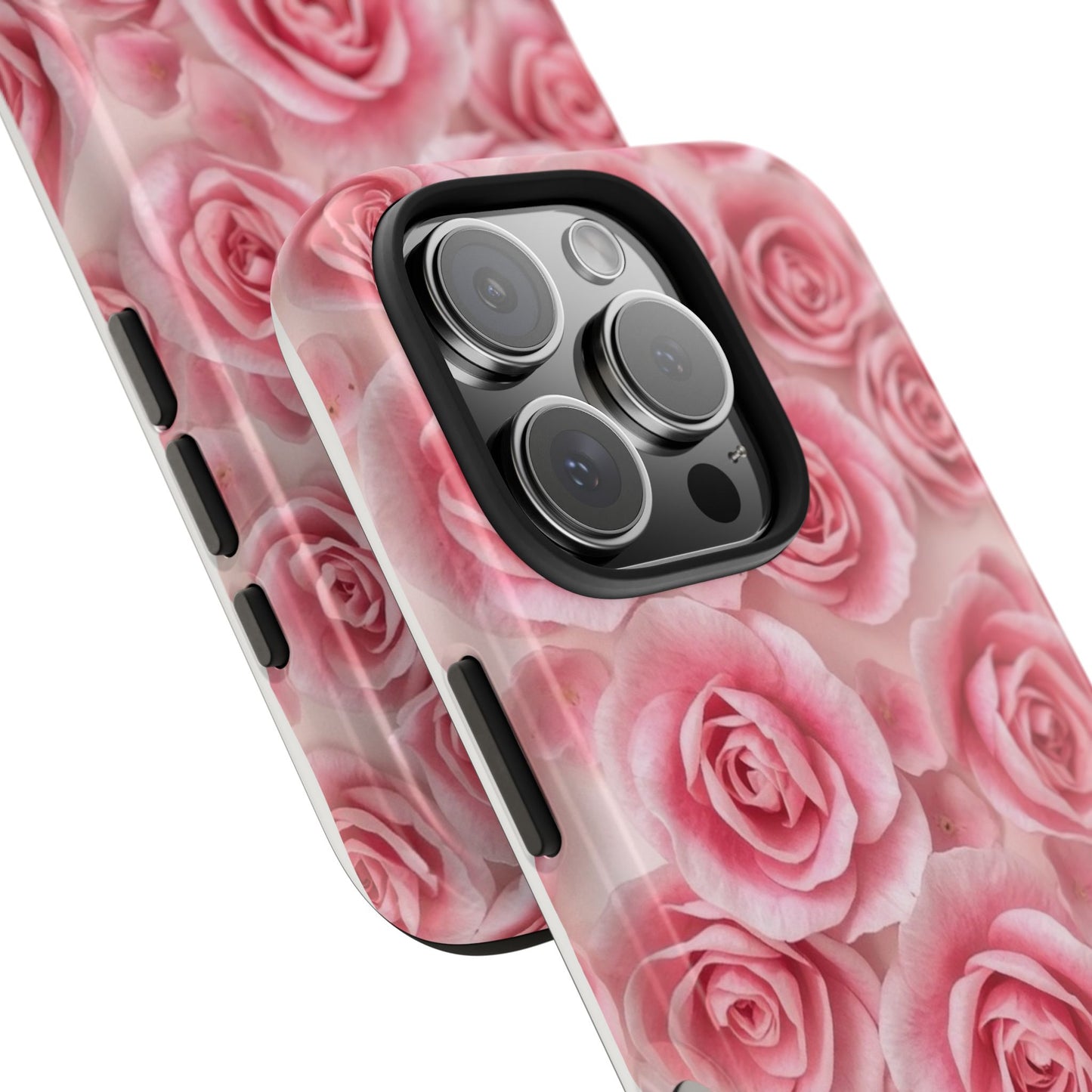 Floral Tough Phone Case - Pink Rose Design, Durable Protection for Flower Lovers