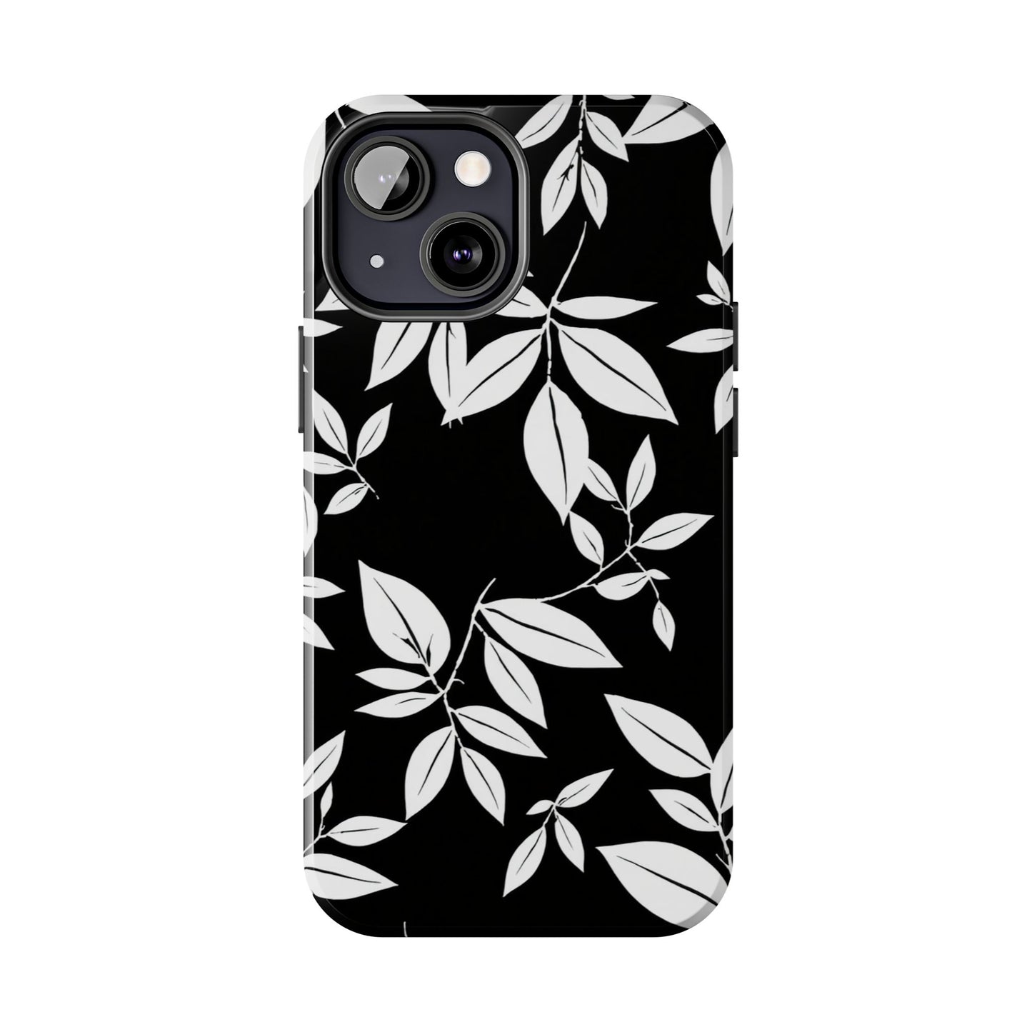 Chic Floral Tough Phone Case - Elegant Black & White Design for Stylish Protection
