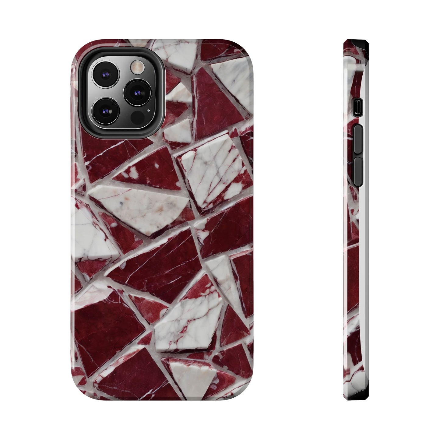 Elegant Red Pieces Marble Pattern Tough Phone Case - Stylish Protection for iPhone
