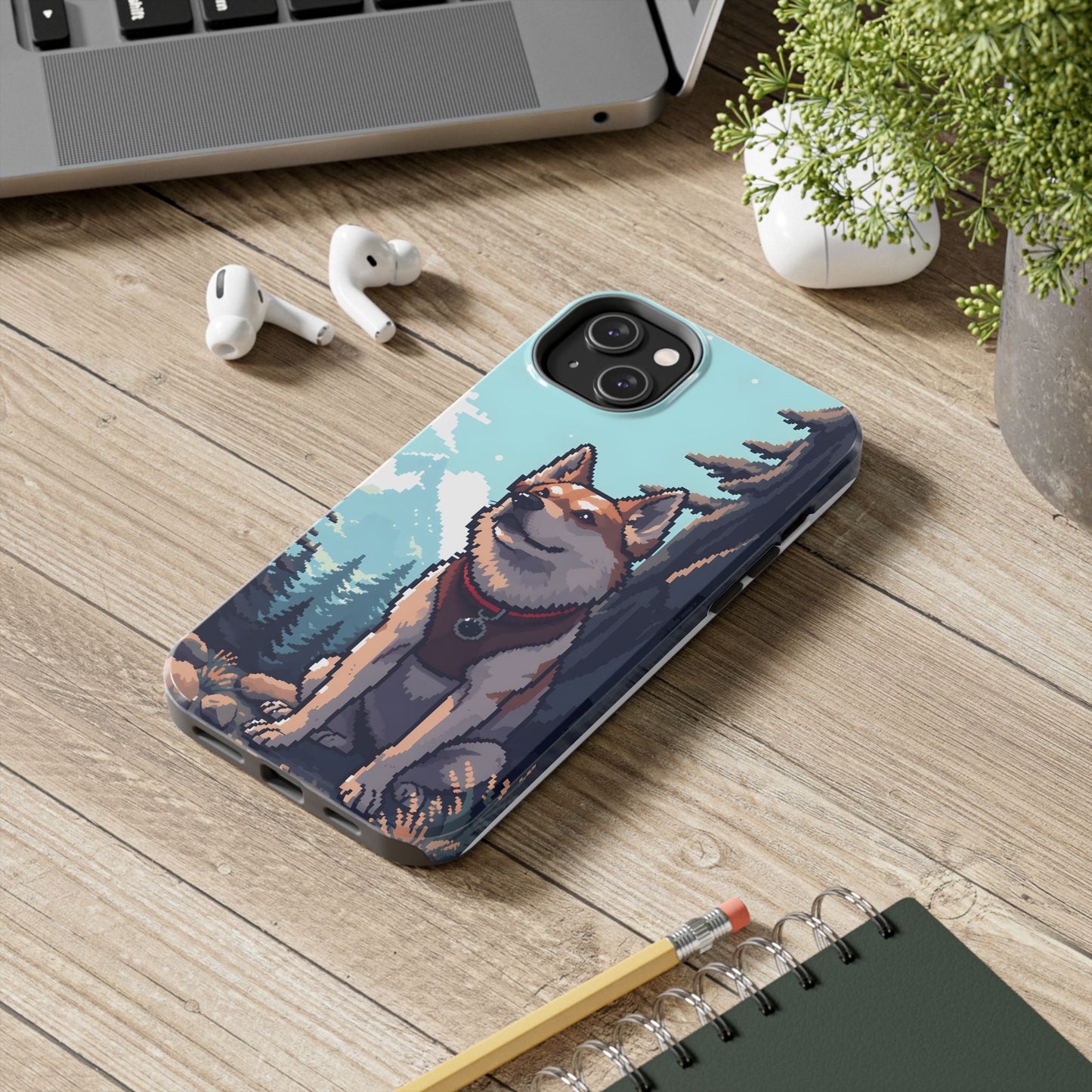 Retro Dog Adventure Tough Phone Case - Pixel Art Shiba Inu Design - for iPhone