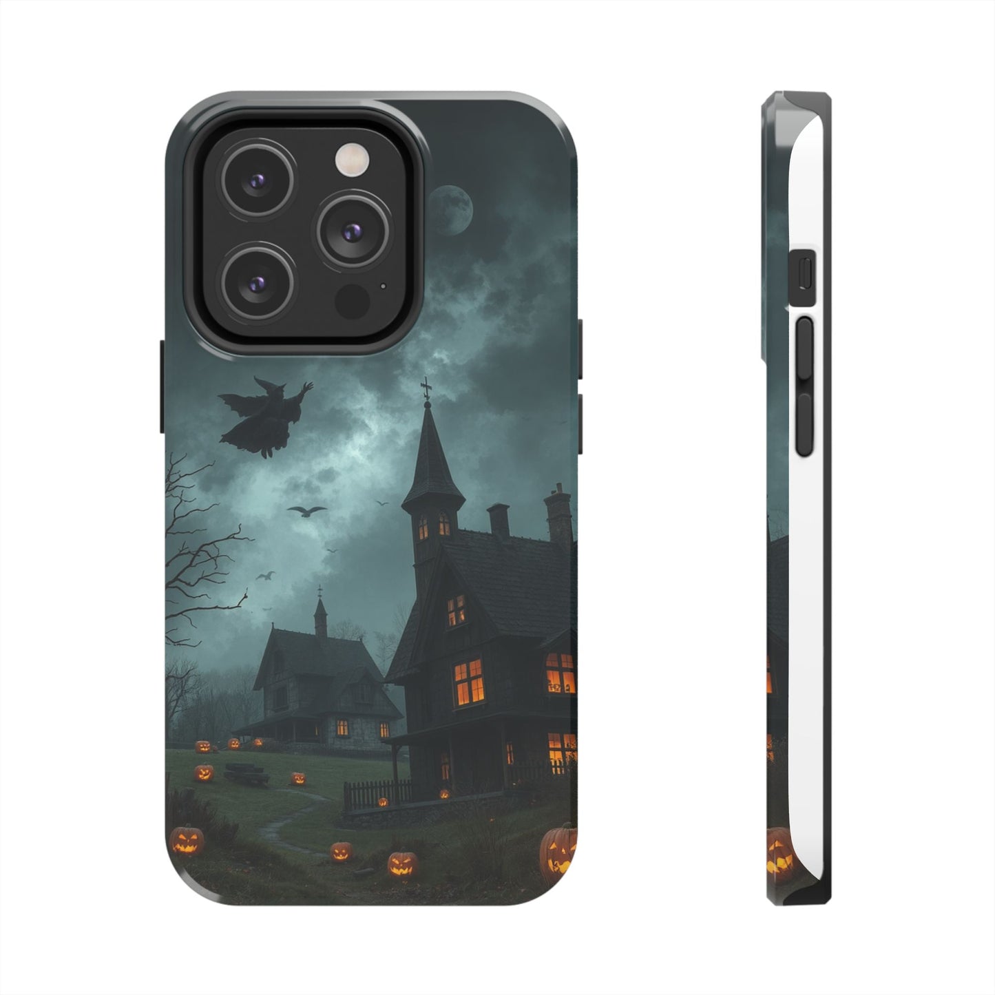 Halloween-Themed Tough Phone Case with Spooky House Design