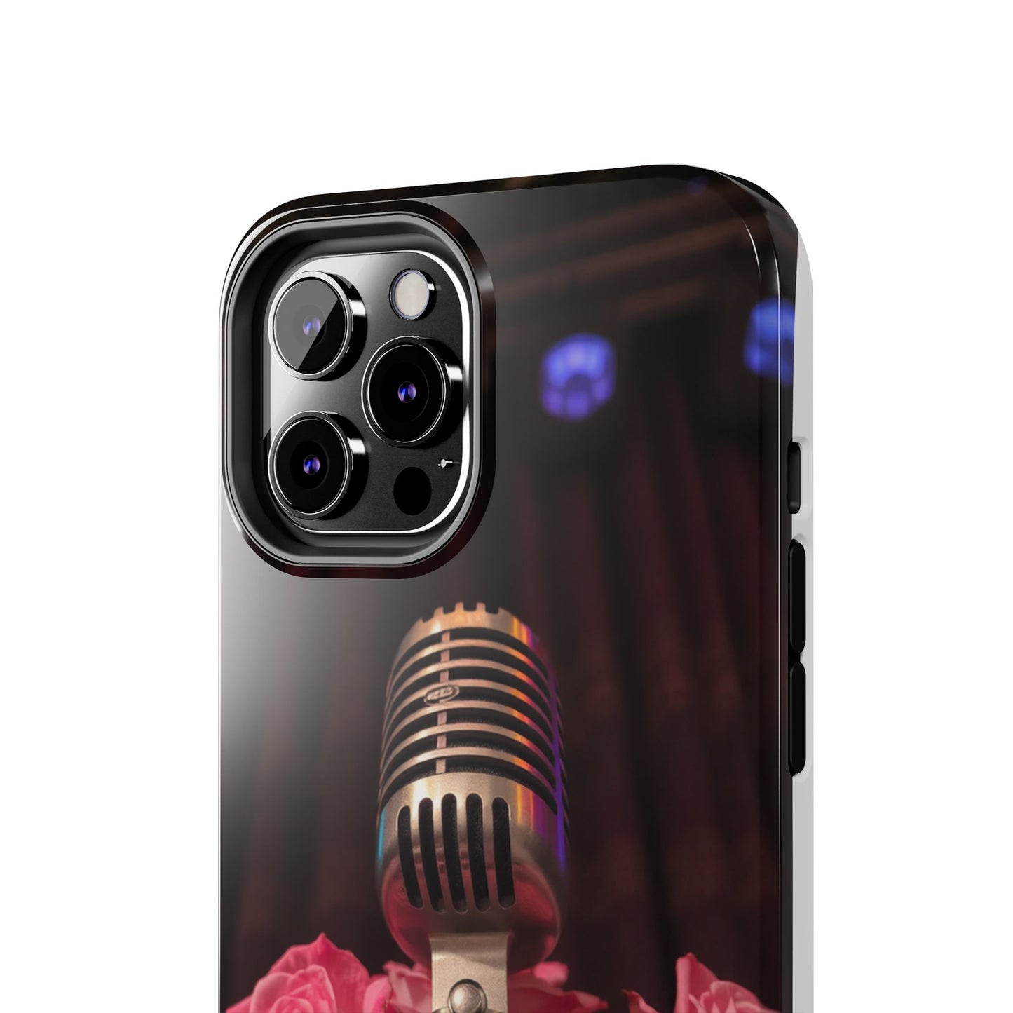 Stylish Tough Phone Case with Vintage Microphone and Roses