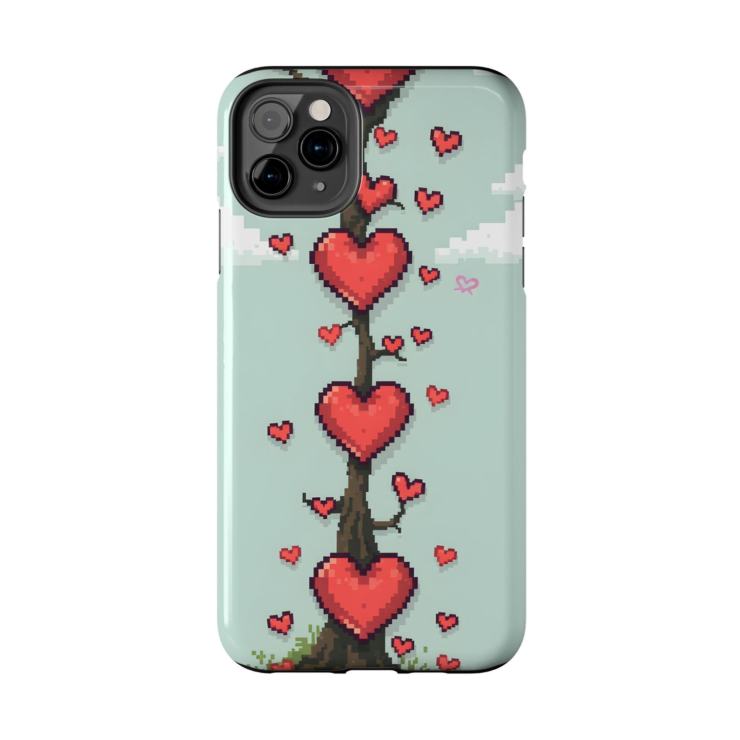 Pixelated Love Hearts Tree | Tough Phone Case - Cute Design - for iPhone