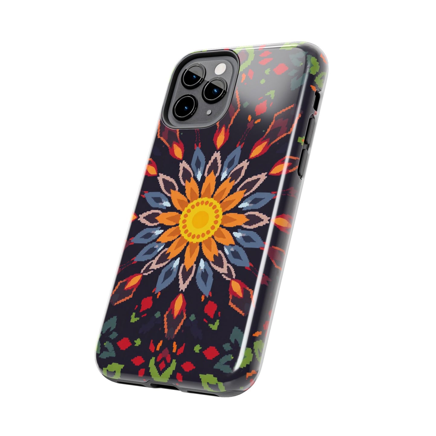 Pixel Art Floral Tough Phone Case - Pixelated Mandala Design for iPhone