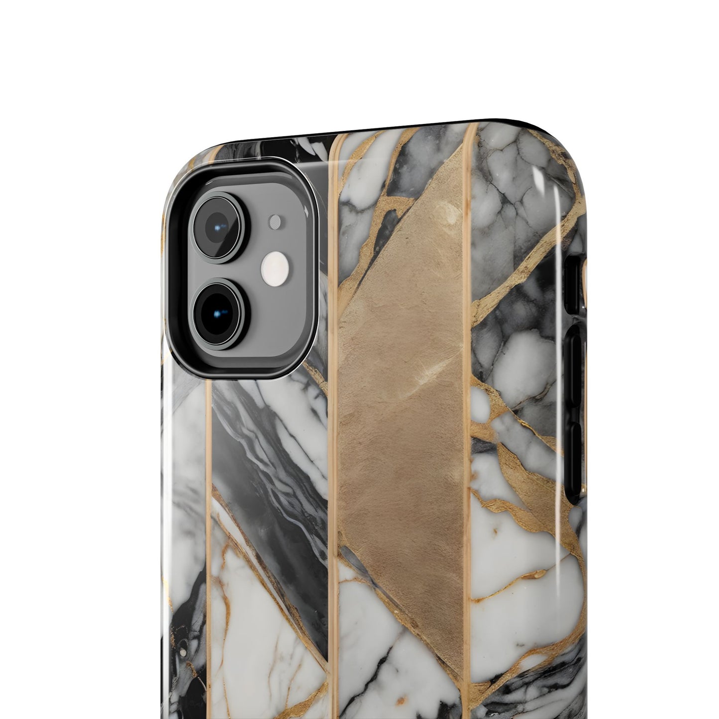 Marble Lines Tough Phone Case with Gold Accents - for iPhone