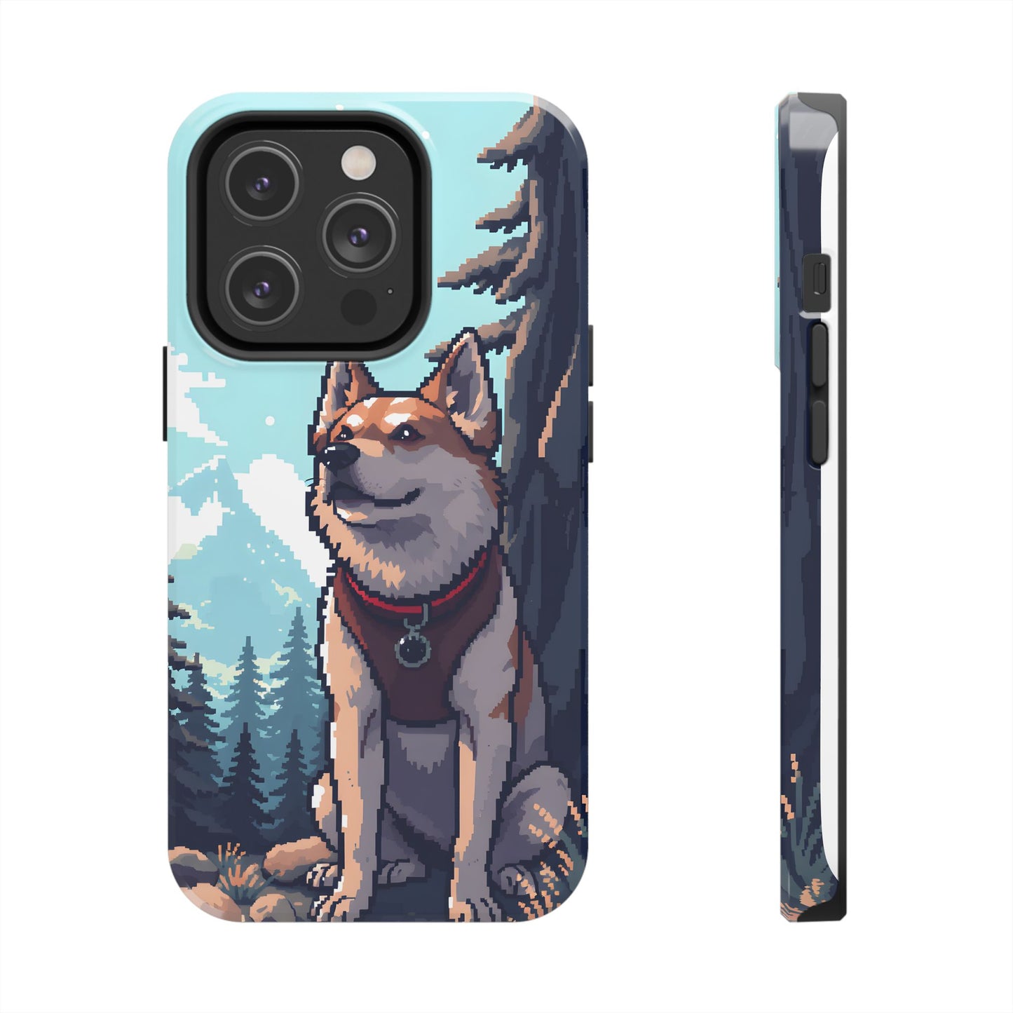 Retro Dog Adventure Tough Phone Case - Pixel Art Shiba Inu Design - for iPhone