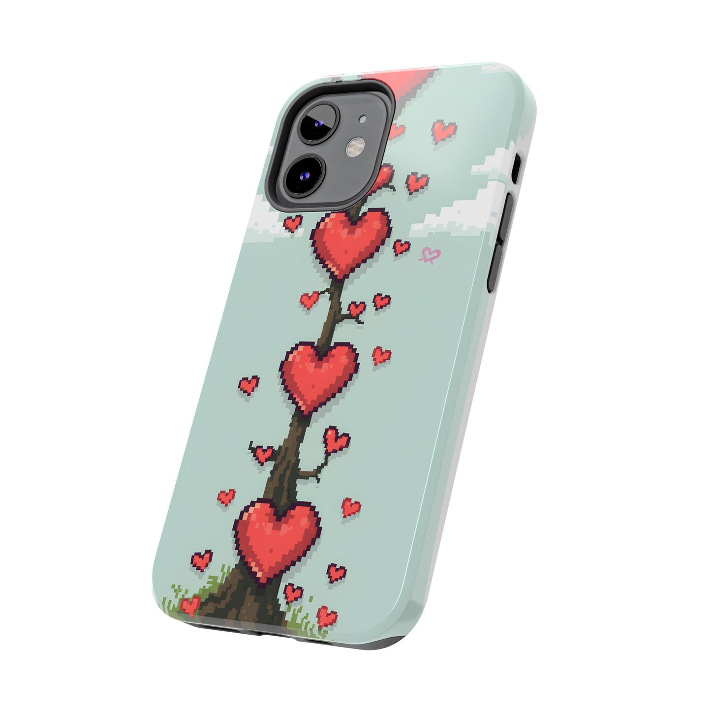 Pixelated Love Hearts Tree | Tough Phone Case - Cute Design - for iPhone