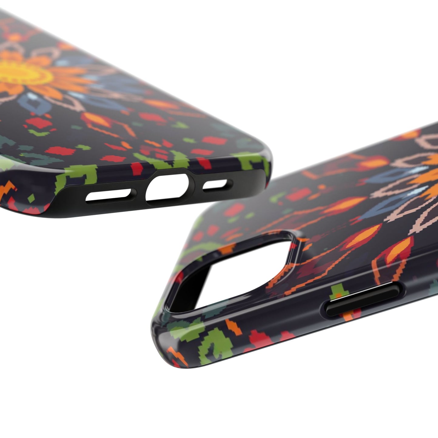 Pixel Art Floral Tough Phone Case - Pixelated Mandala Design for iPhone