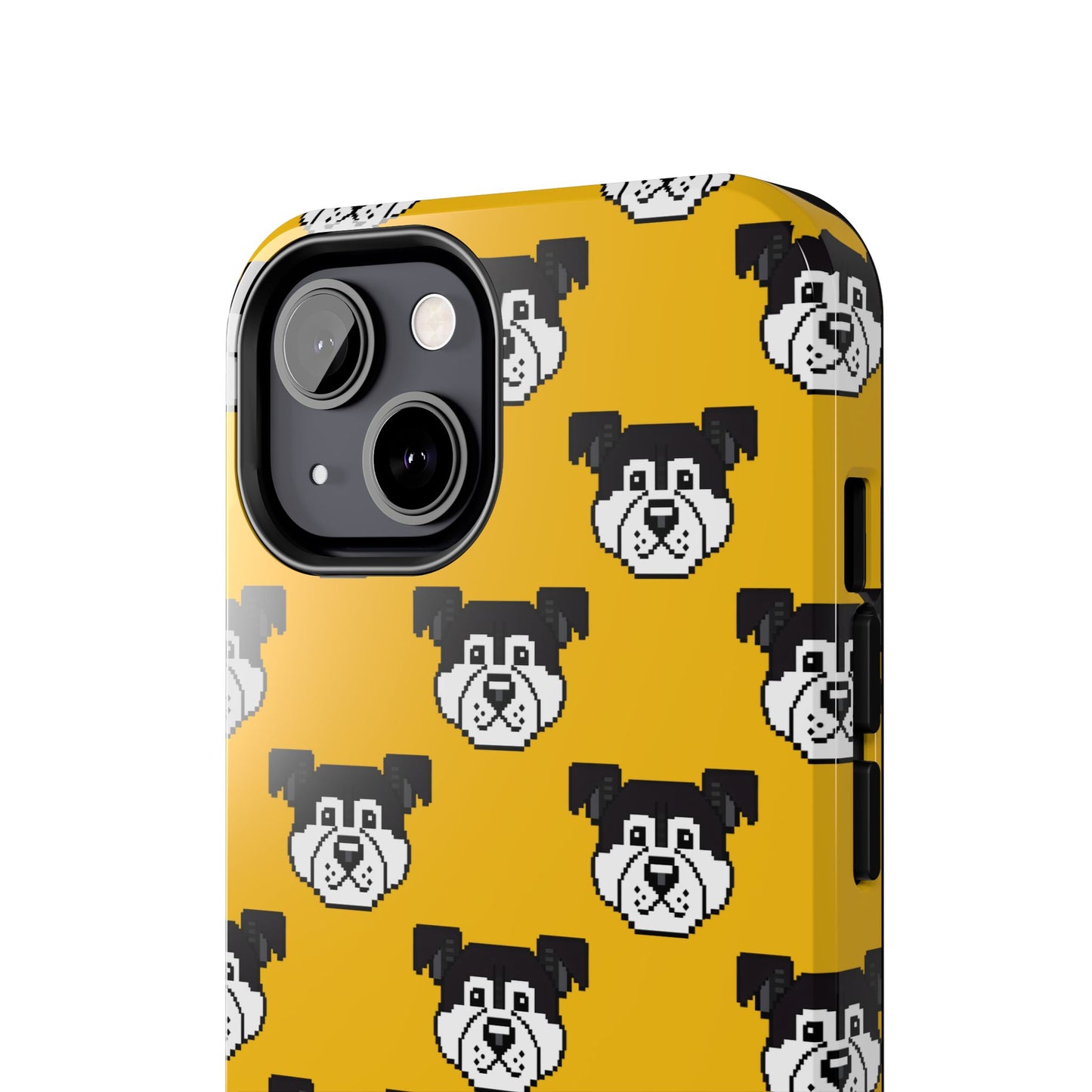 Playful Dog Pattern Tough Phone Case for Pet Lovers - Pixel Art Dog Yellow Background - for iPhone