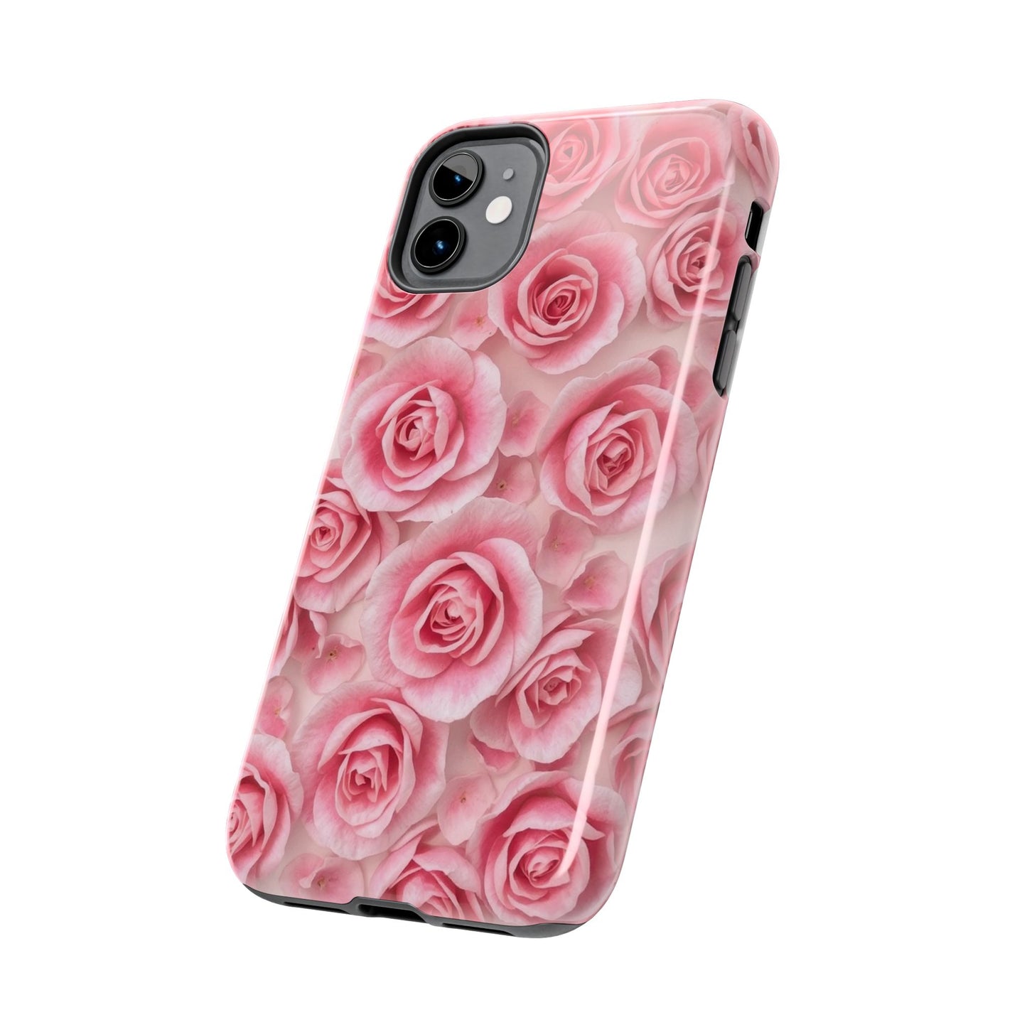 Floral Tough Phone Case - Pink Rose Design, Durable Protection for Flower Lovers