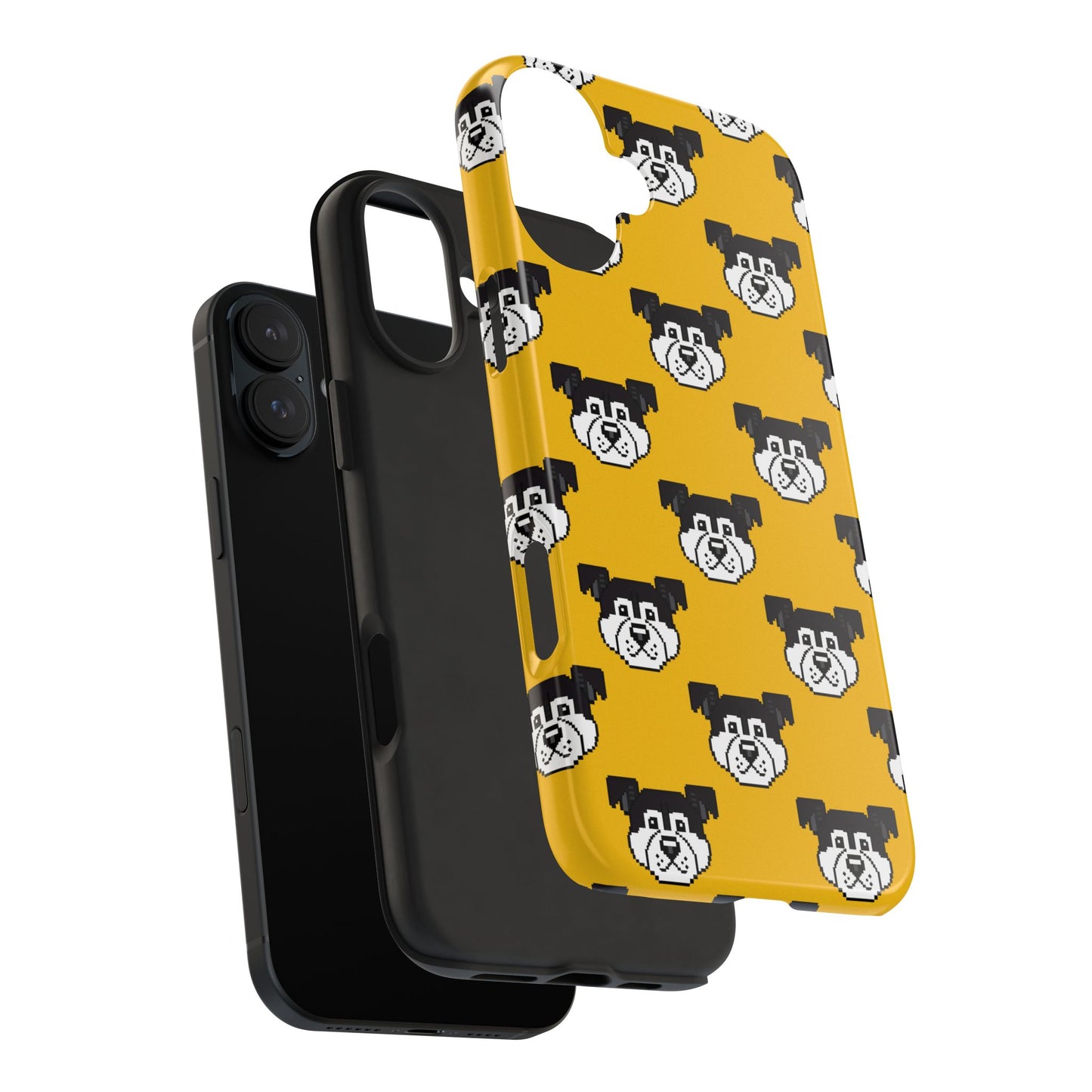 Playful Dog Pattern Tough Phone Case for Pet Lovers - Pixel Art Dog Yellow Background - for iPhone