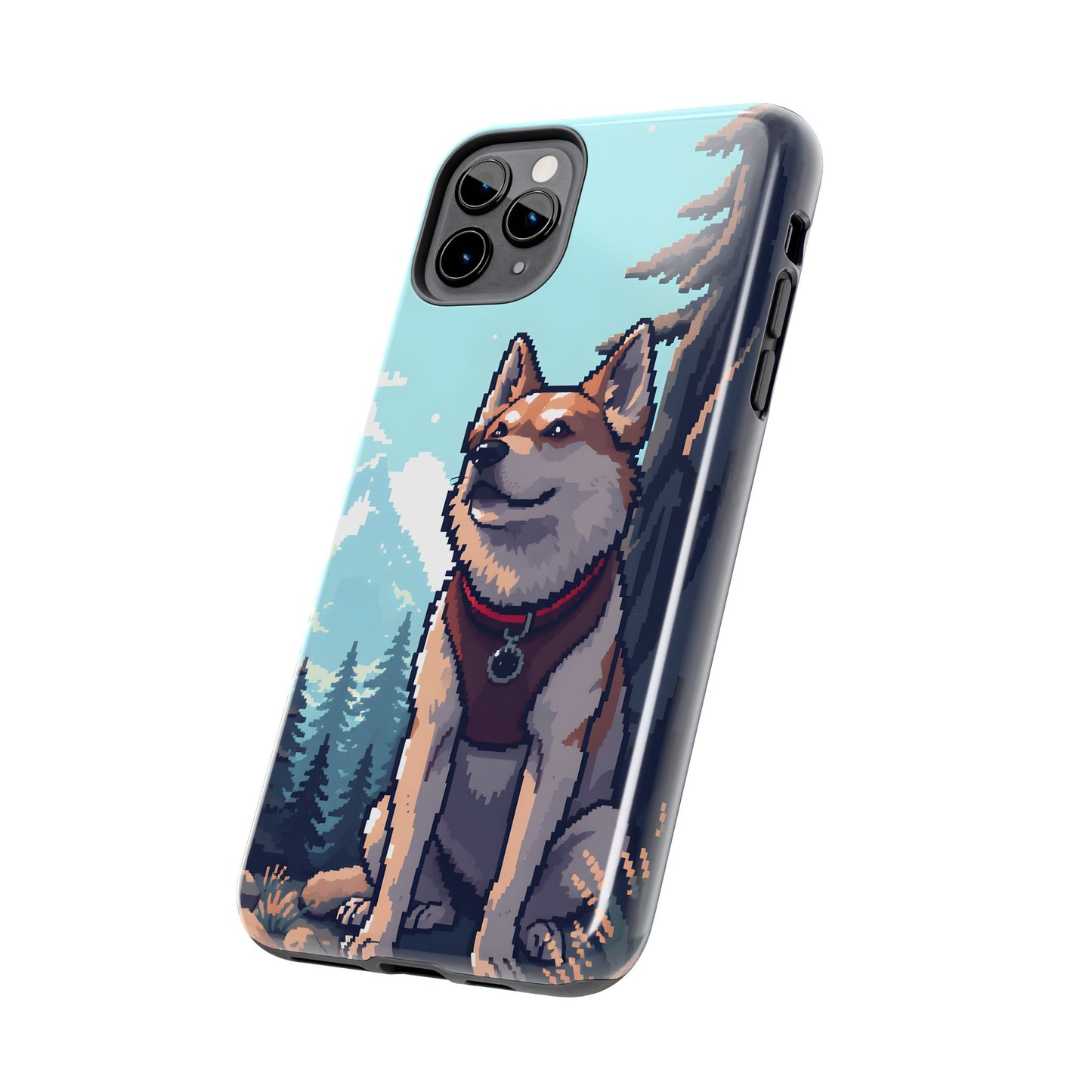 Retro Dog Adventure Tough Phone Case - Pixel Art Shiba Inu Design - for iPhone
