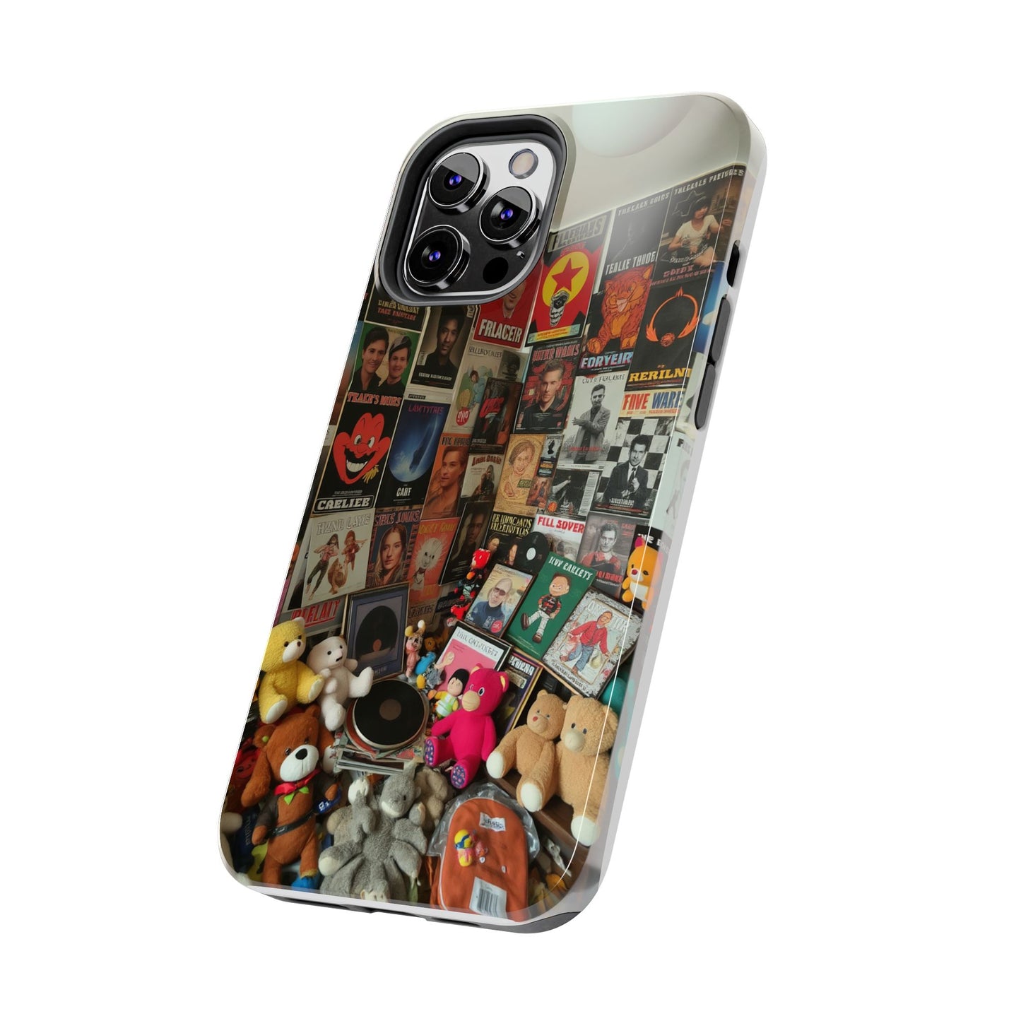 Retro Vibe Tough Phone Case - Vintage Movie Posters & Plush Toys Design