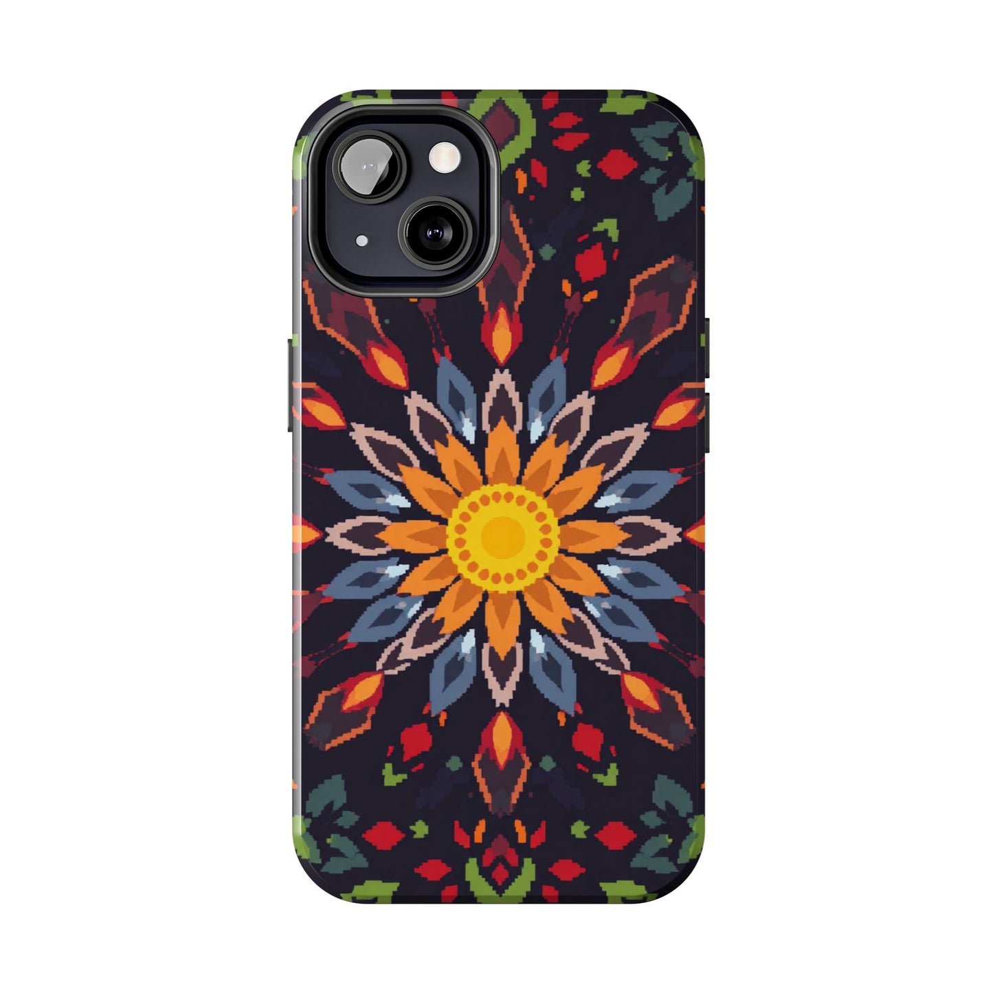 Pixel Art Floral Tough Phone Case - Pixelated Mandala Design for iPhone