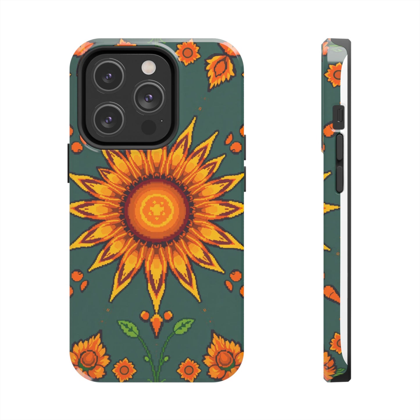Pixelated Vibrant Floral Tough Phone Case | Sunflower Design for Nature Lovers - for iPhone