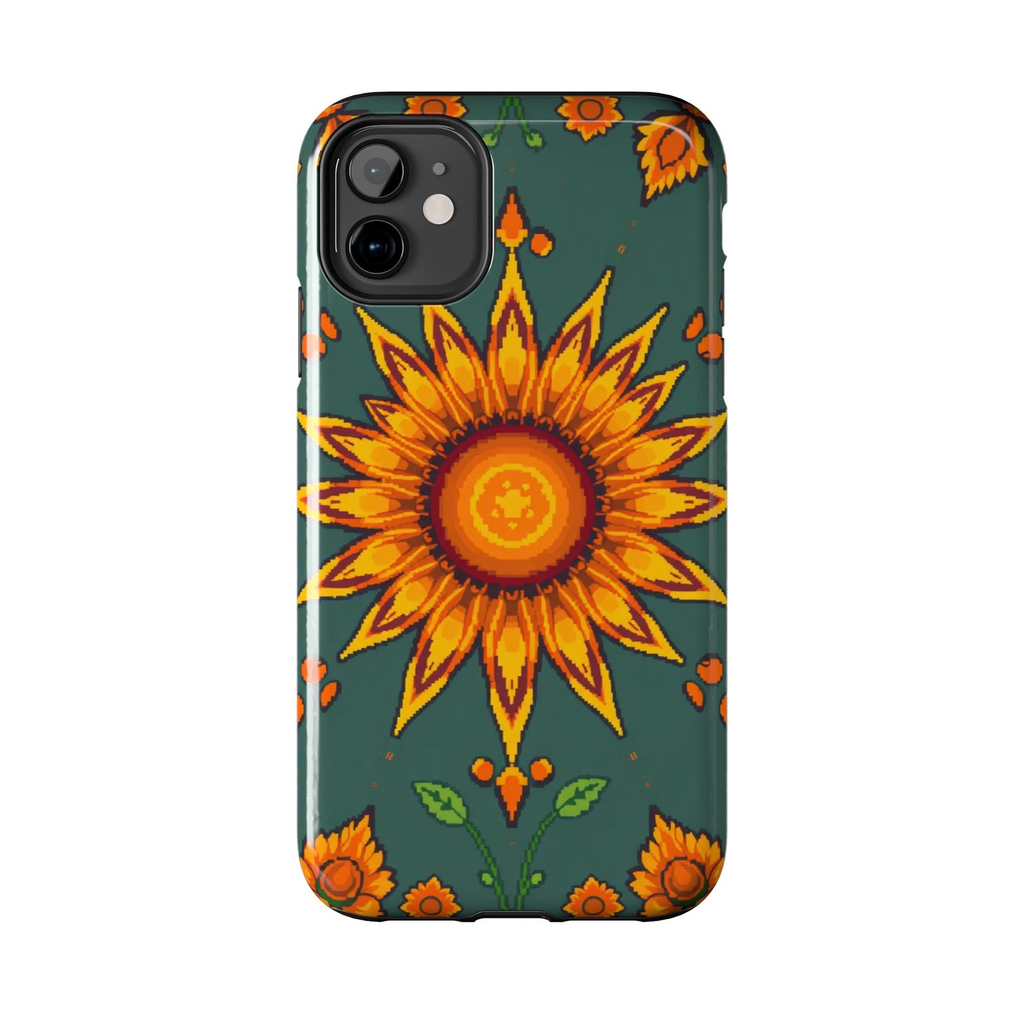 Pixelated Vibrant Floral Tough Phone Case | Sunflower Design for Nature Lovers - for iPhone