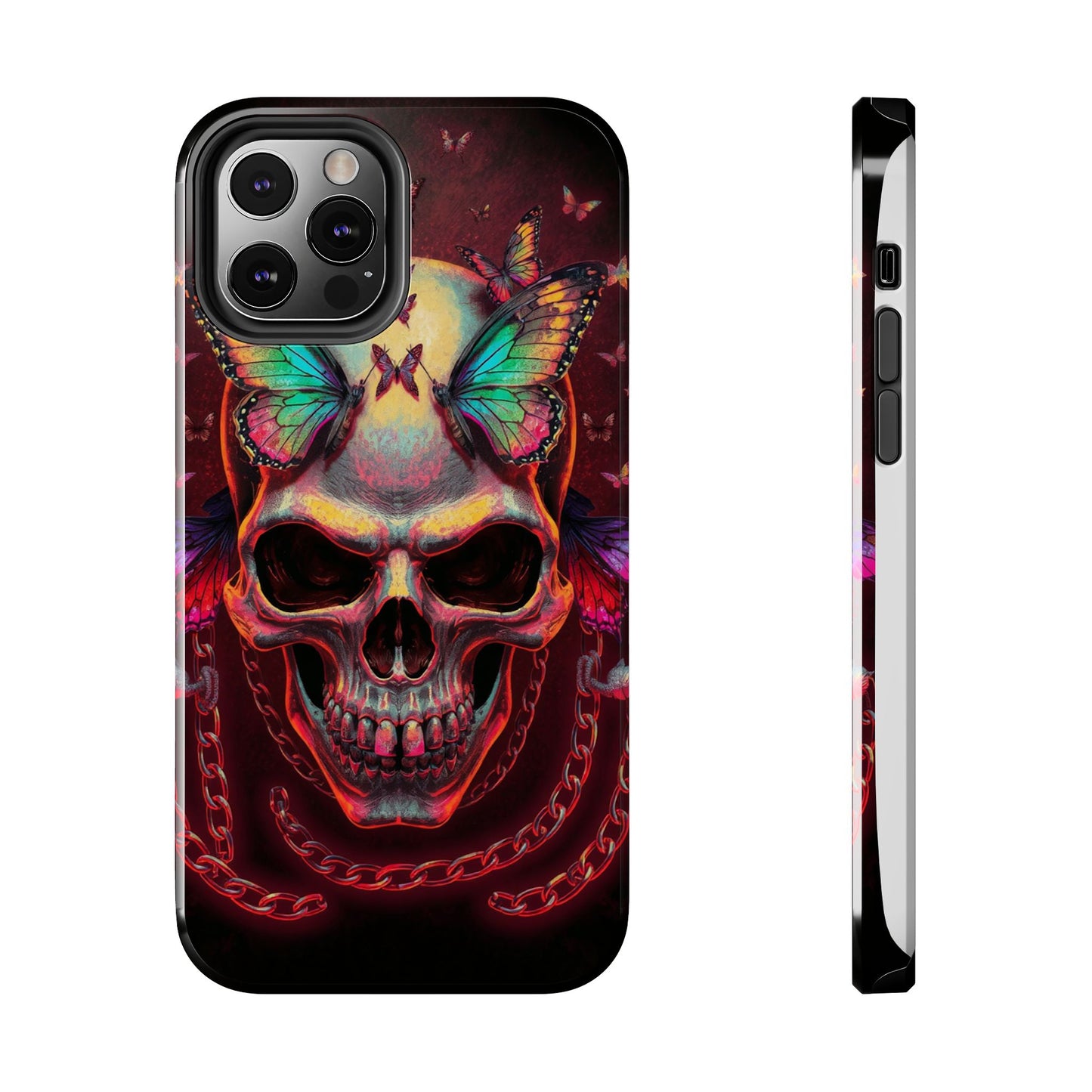 Gothic Skull Phone Case with Butterflies - Durable Tough Phone Case