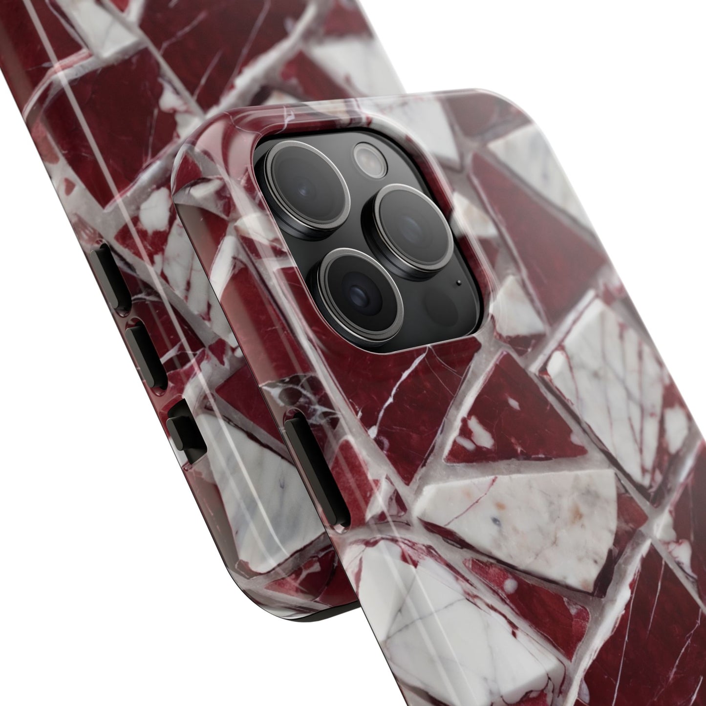 Elegant Red Pieces Marble Pattern Tough Phone Case - Stylish Protection for iPhone