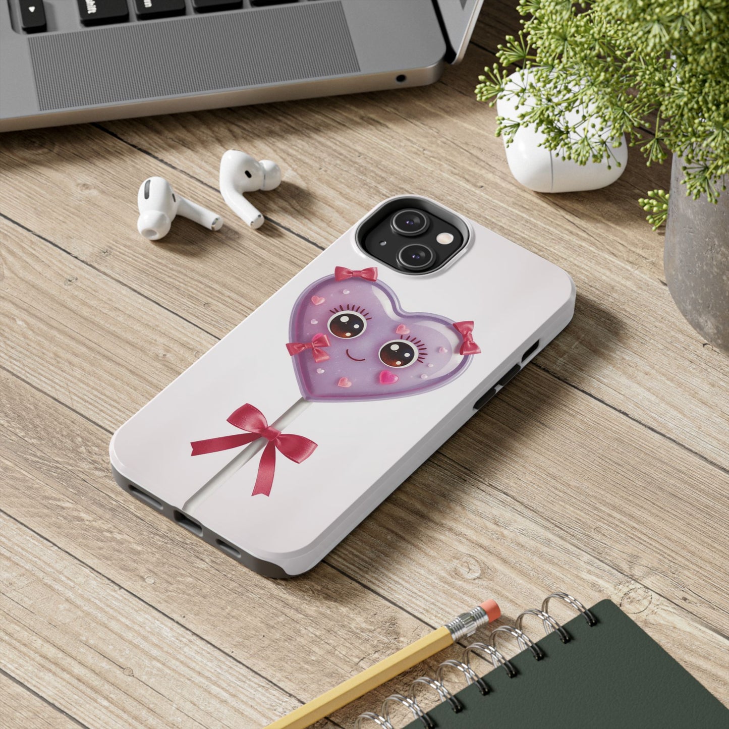 Cute Heart Lollipop Tough Phone Case - Adorable Protection for Candy Lovers