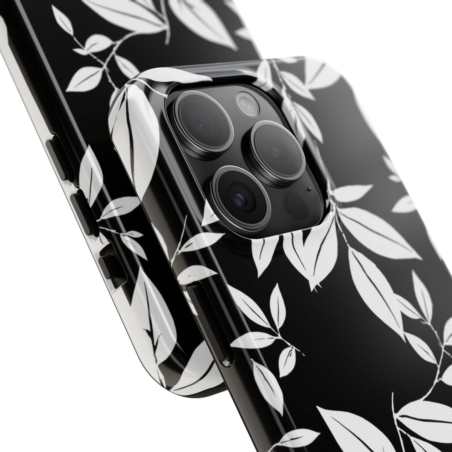 Chic Floral Tough Phone Case - Elegant Black & White Design for Stylish Protection