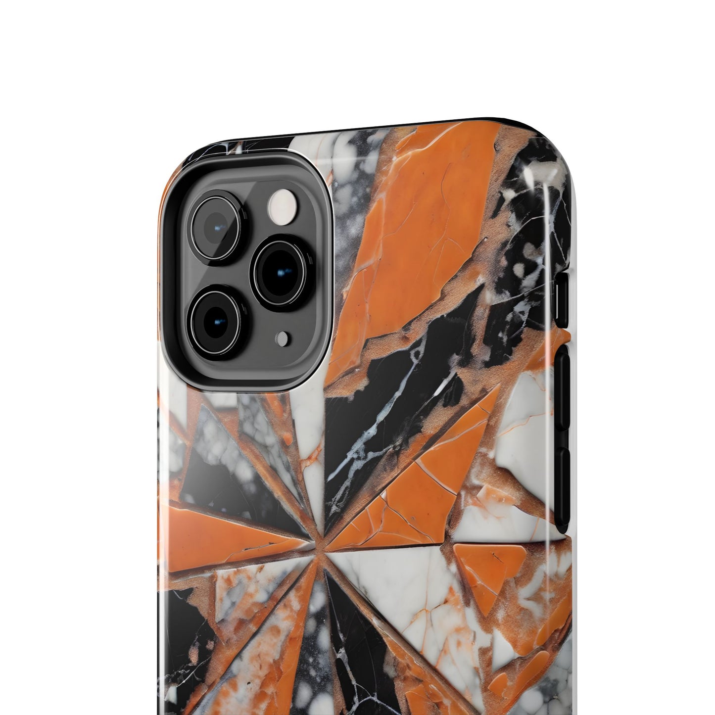Shattered Pieces Marble Black and Orange Tough Phone Case - for iPhone